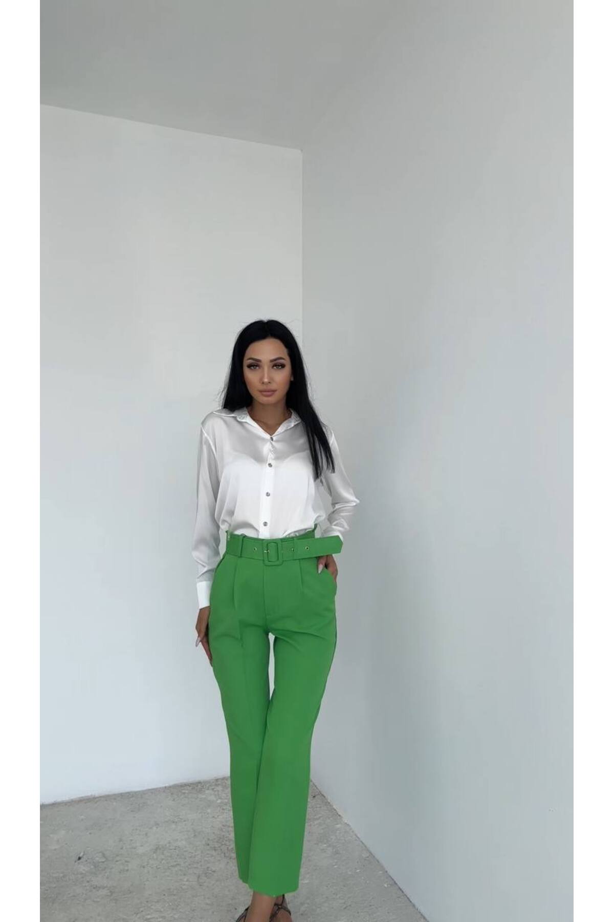 Dar Paça Klasik Kemerli Kumaş Pantolon