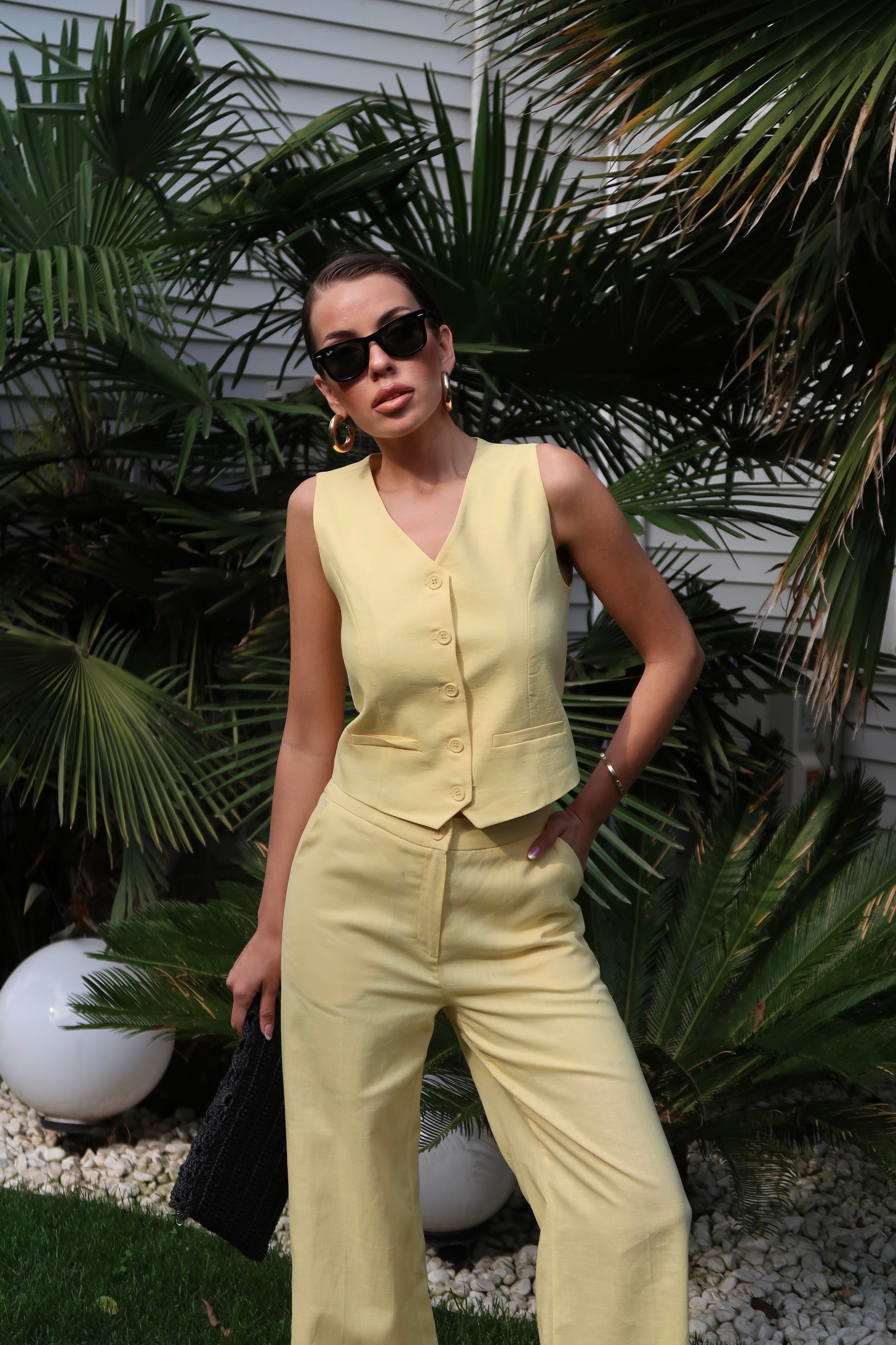 Palma Summer Marissa Keten Sarı Yelek