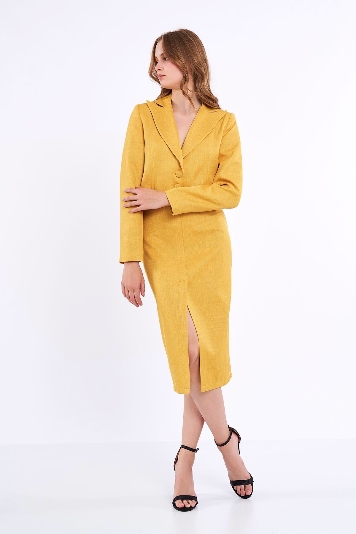 Keten Kısa Blazer Ceket Sarı