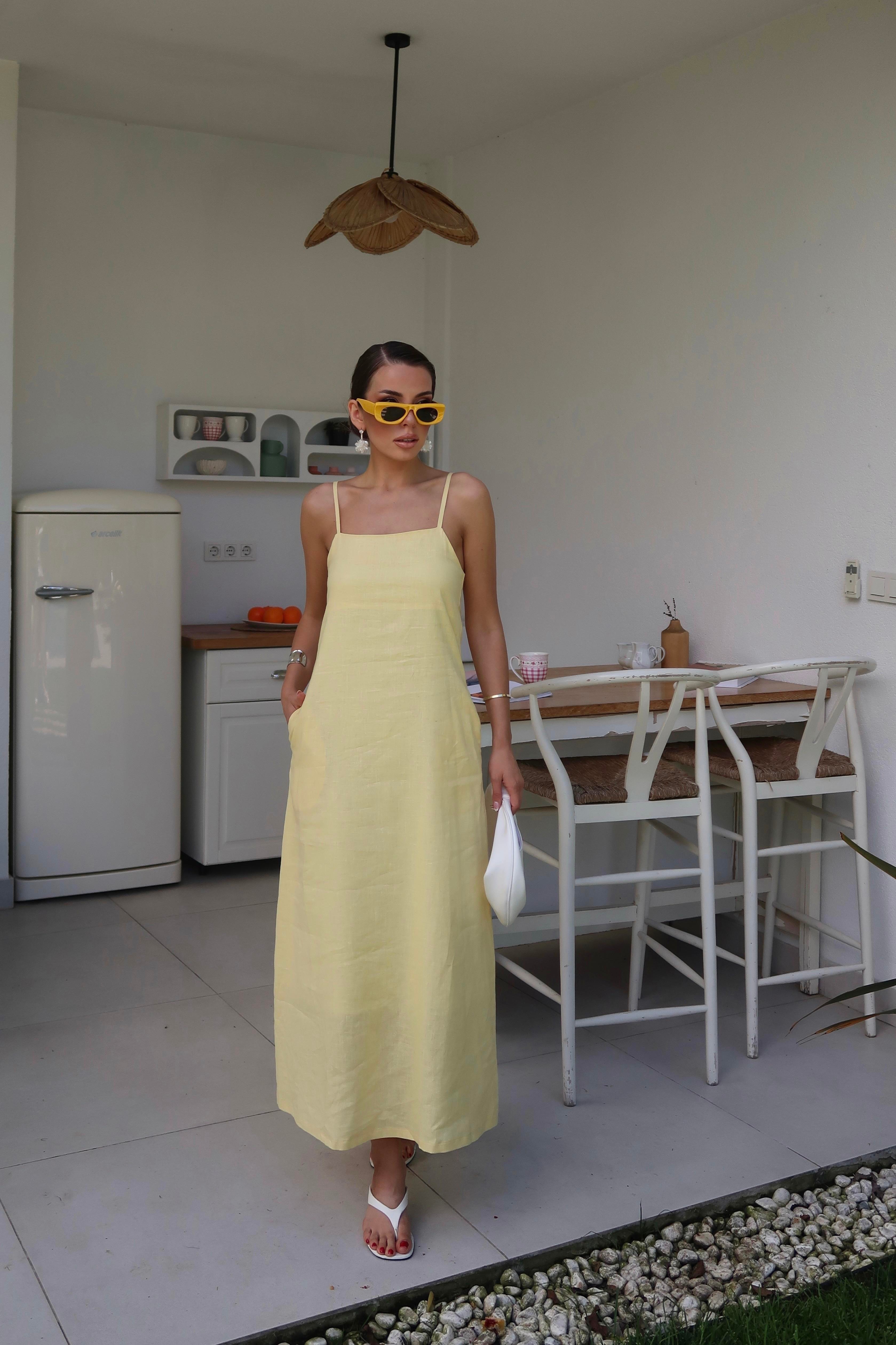Palma Summer Casey Askılı Elbise Sarı