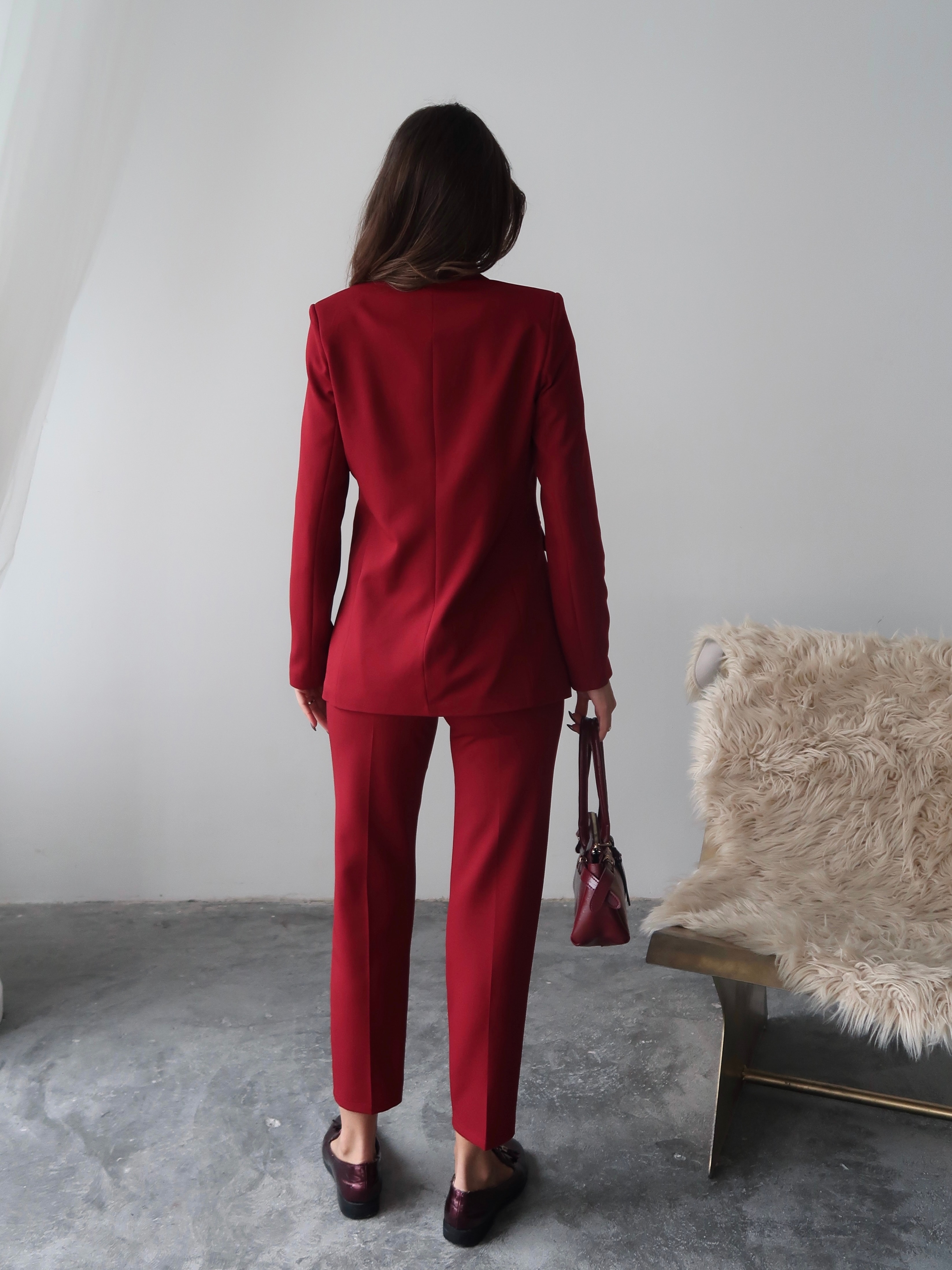 Bordo Klasik Blazer Ceket ve Kumaş Pantolon Takım