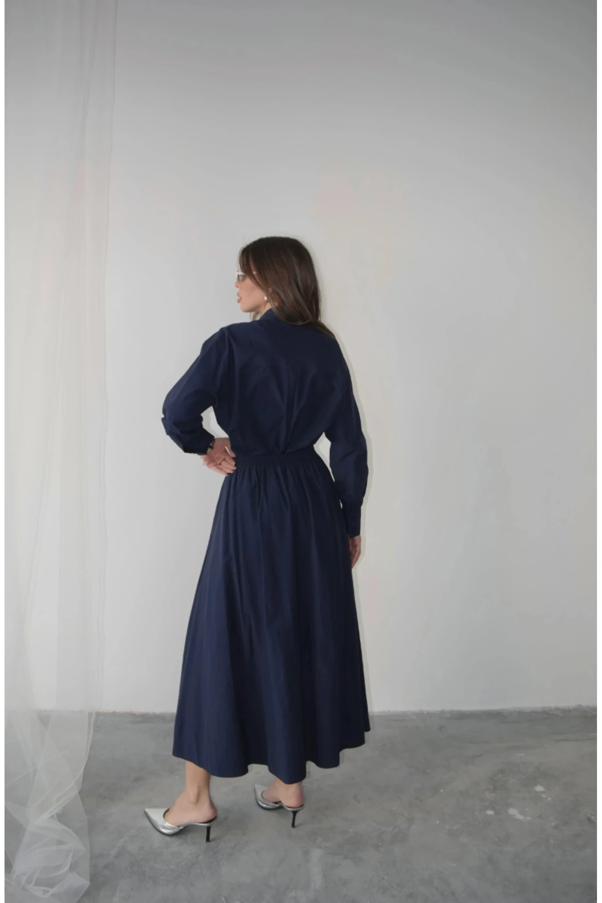 Poplin Kloş Etek ve Oversize Gömlek Lacivert