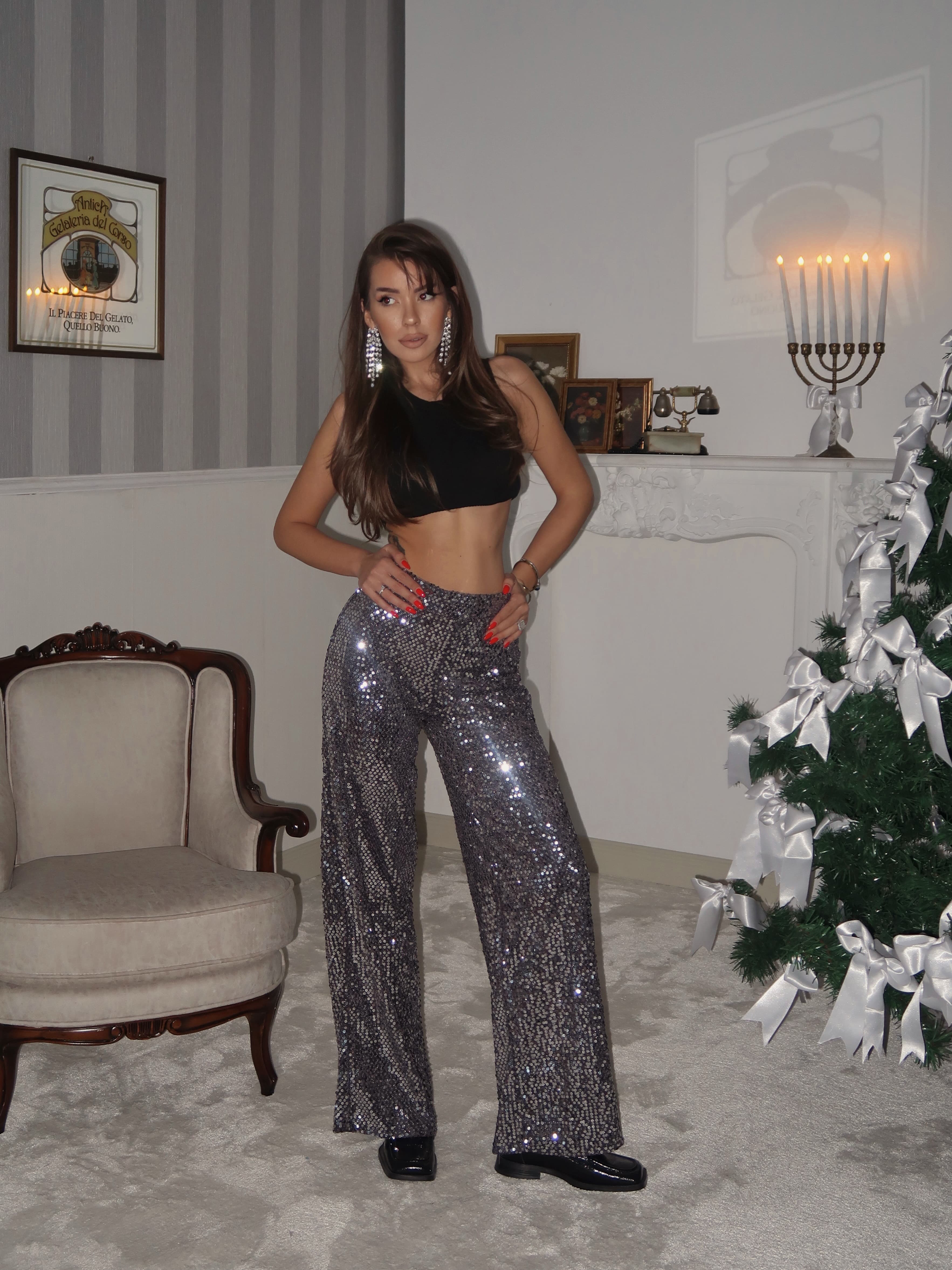 Liva Payetli Gece Pantolonu