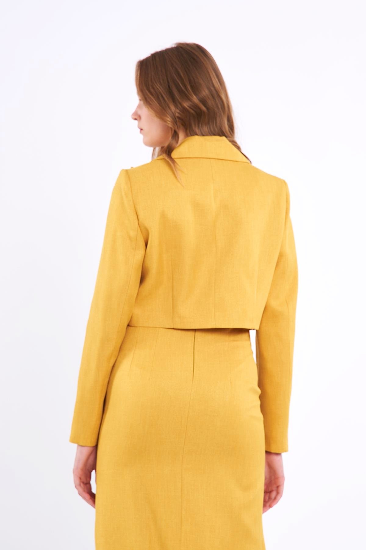 Keten Kısa Blazer Ceket Sarı
