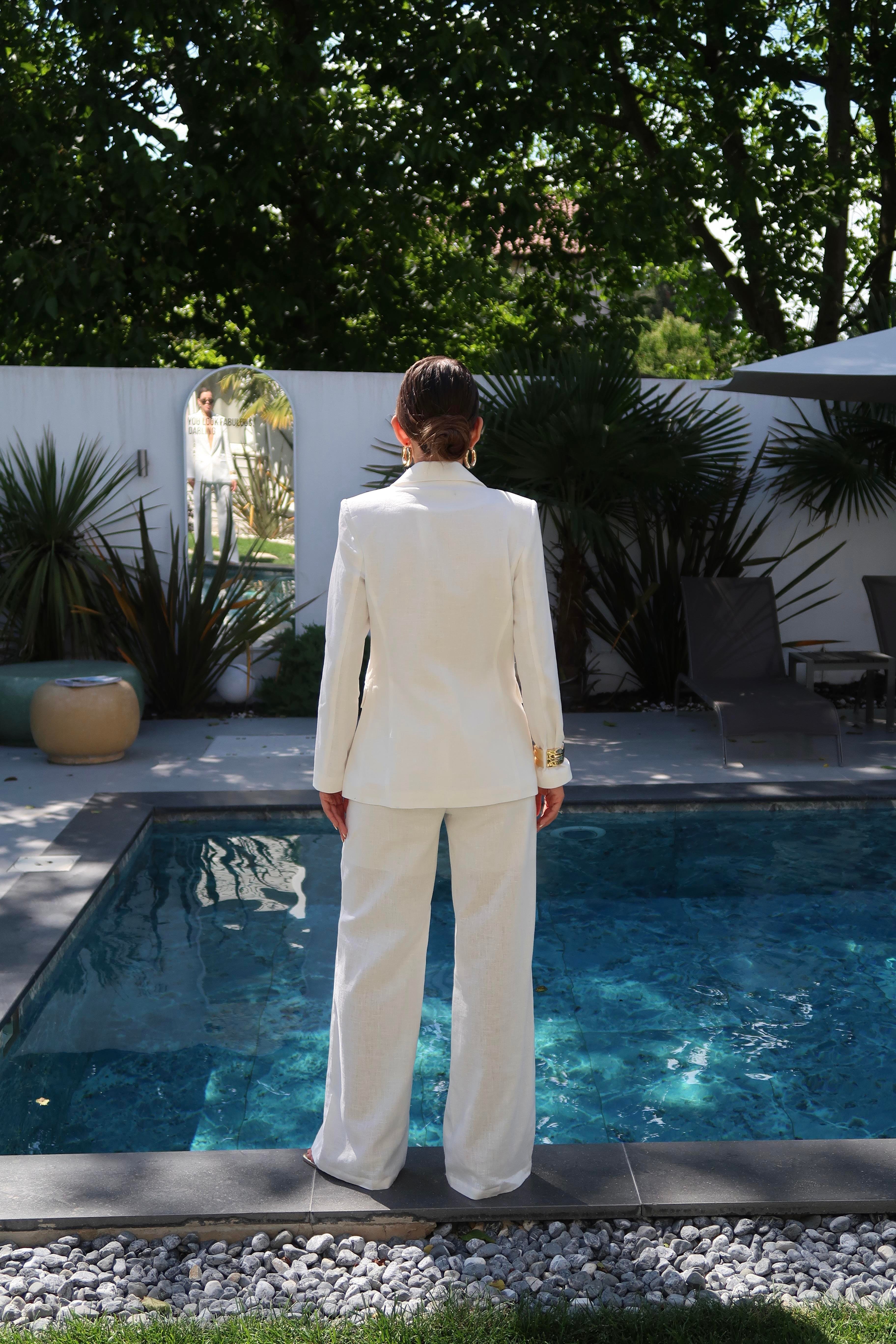 Palma Summer Amber Keten Pantolon Beyaz