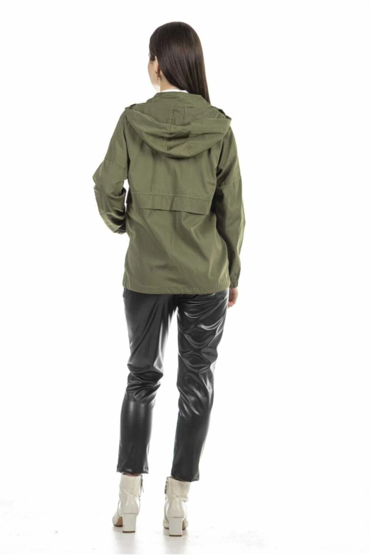 Kadın Haki Kapüşonlu Yağmurluk