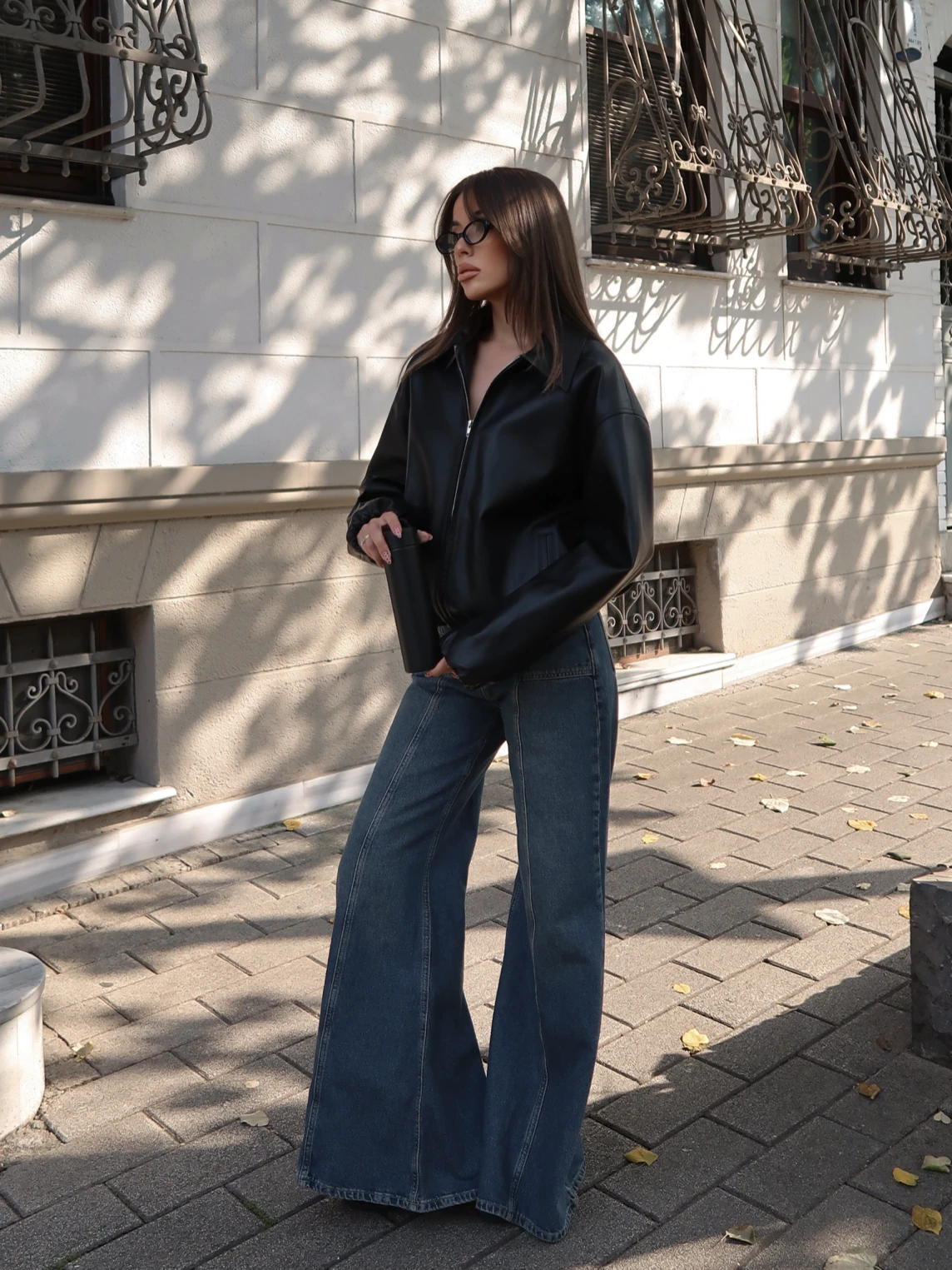 Betty Deri Fermuarlı Ceket Siyah