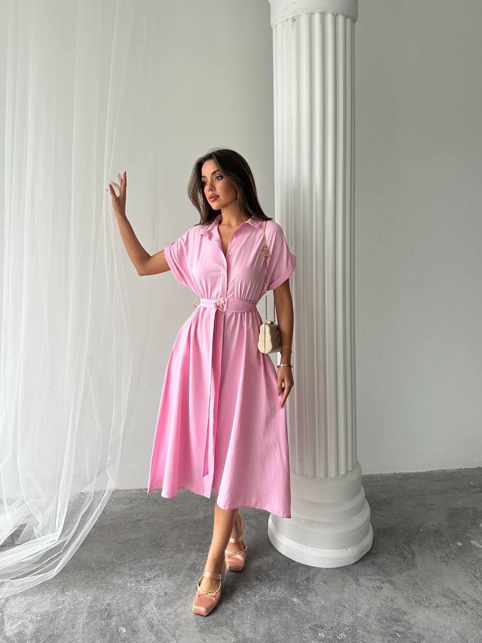 Léa Gömlek Elbise Pembe