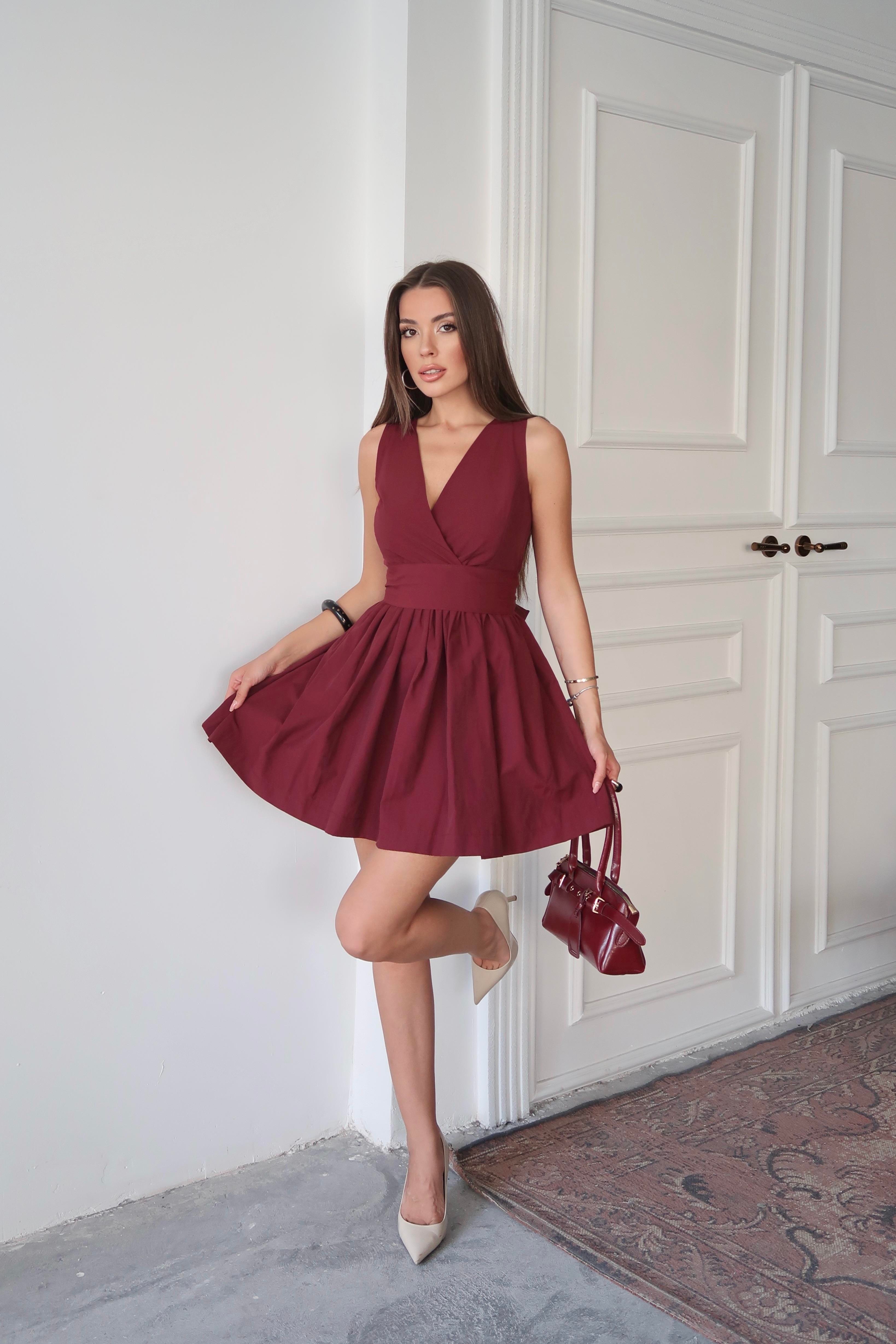Monica Bağlamalı Elbise Bordo