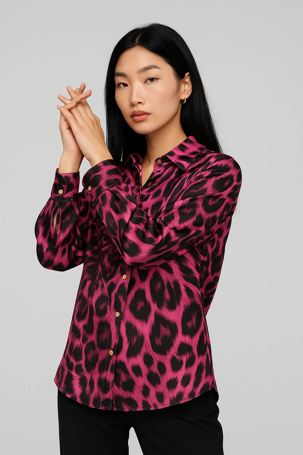 Leopar Desenli Klasik Gömlek