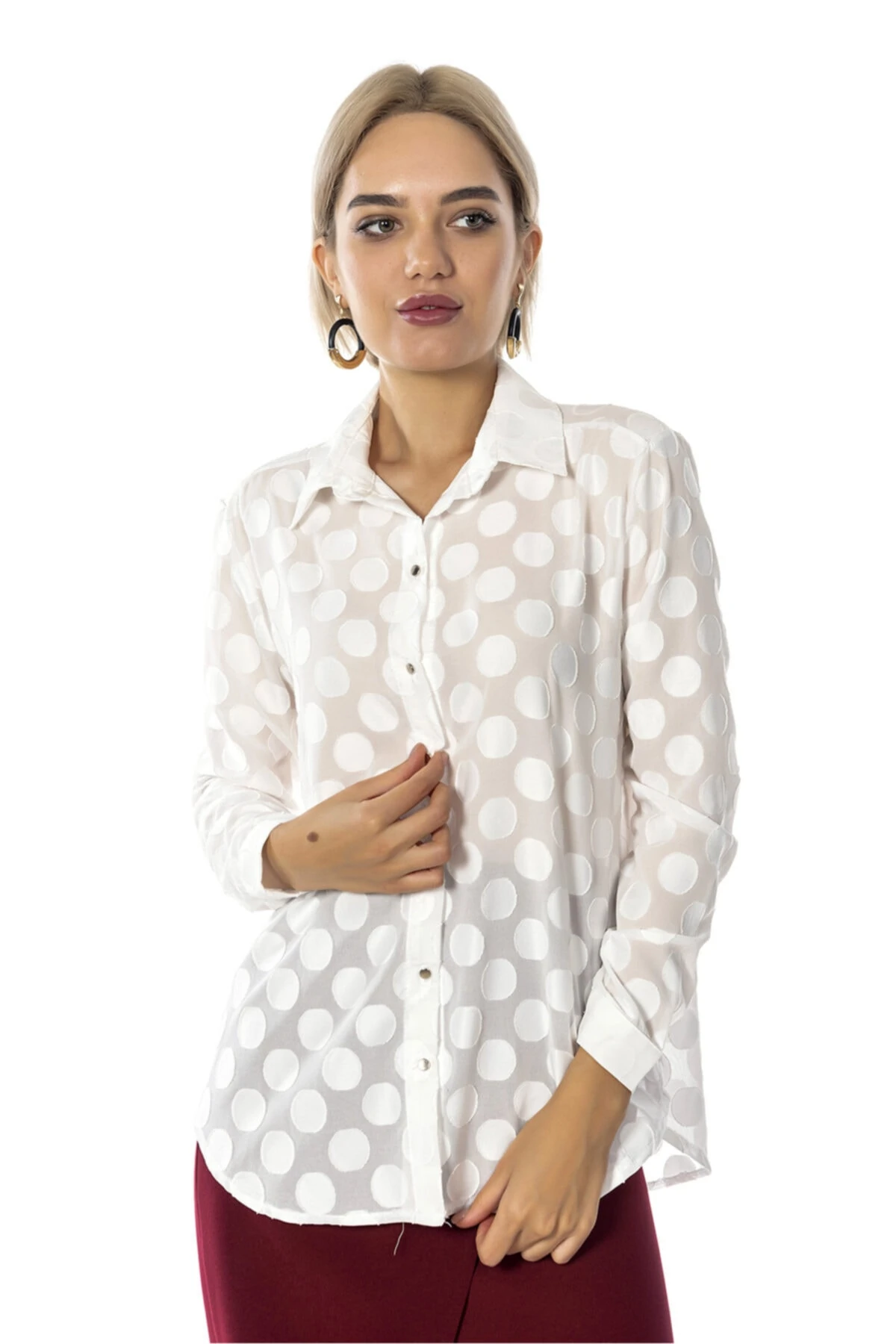 Puantiyeli Ekru Gömlek