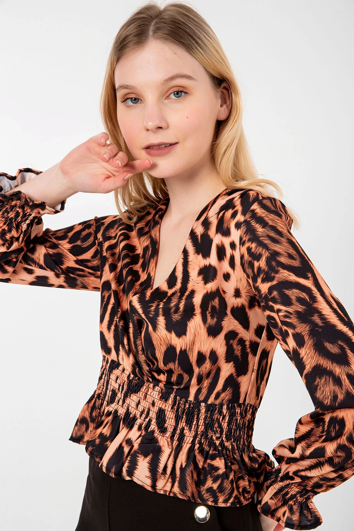 Kahve Leopar Gömlek Bluz