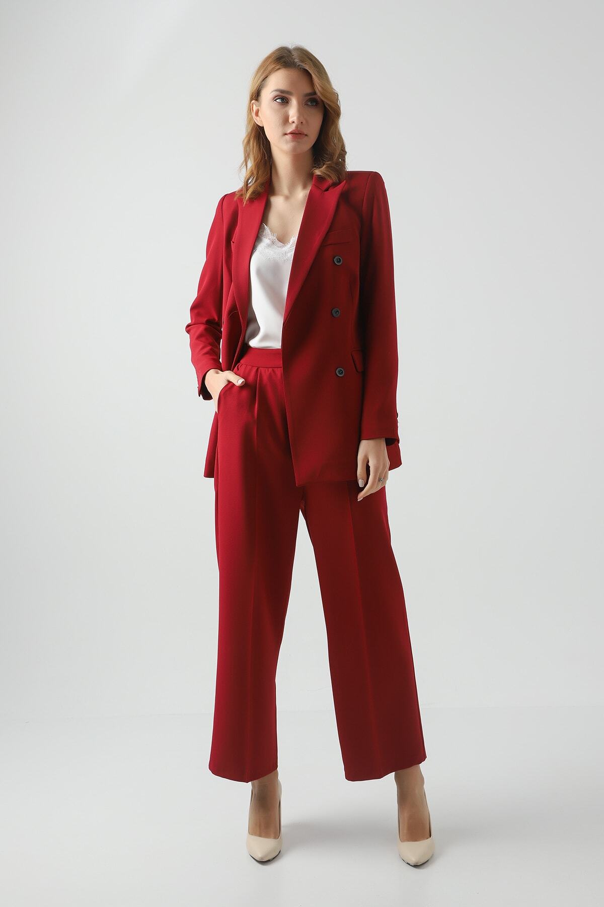 Bordo Ceket Pantolon Takım