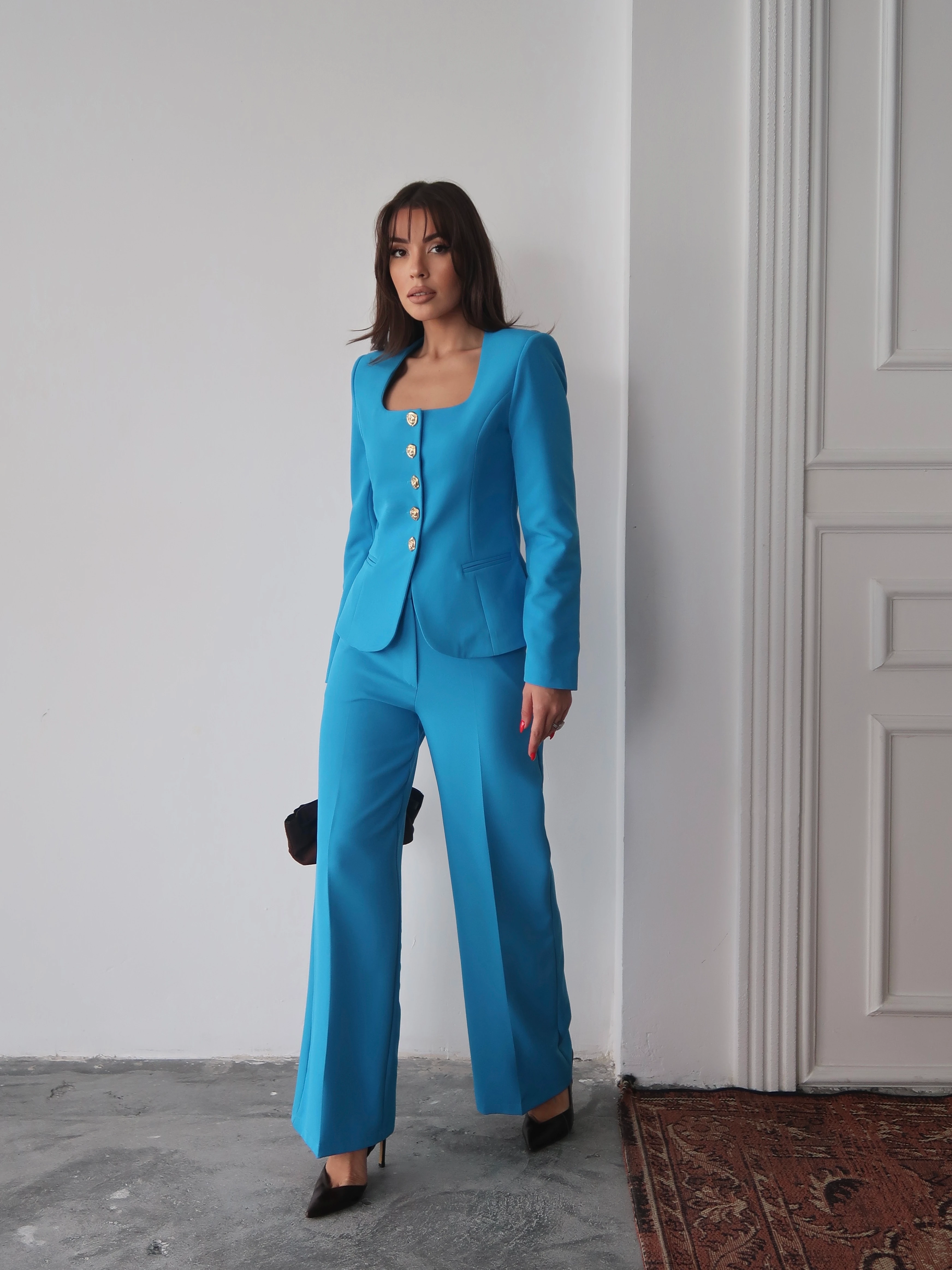 Jane Button Tailored Suit Mavi