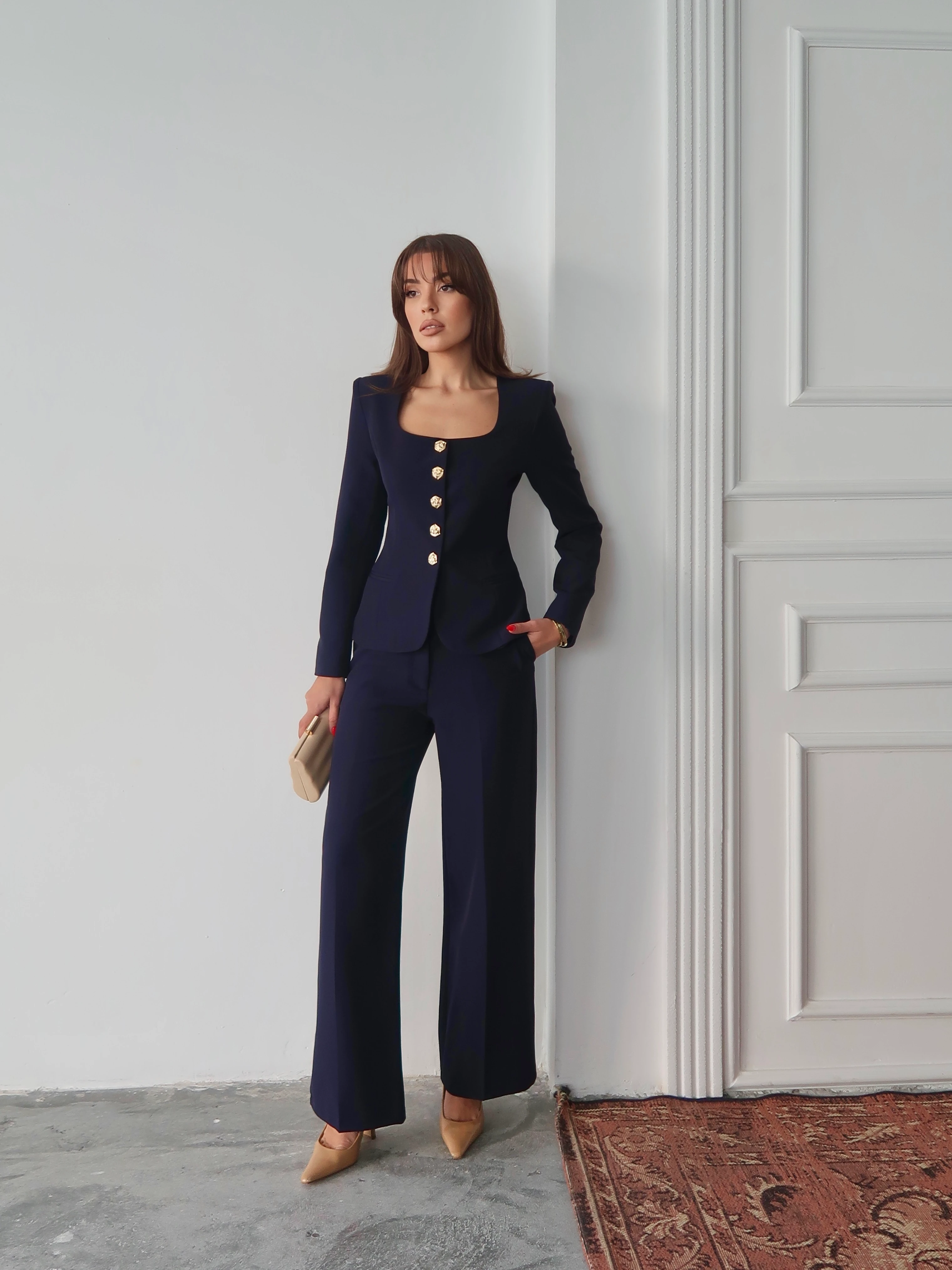 Jane Button Tailored Suit Lacivert