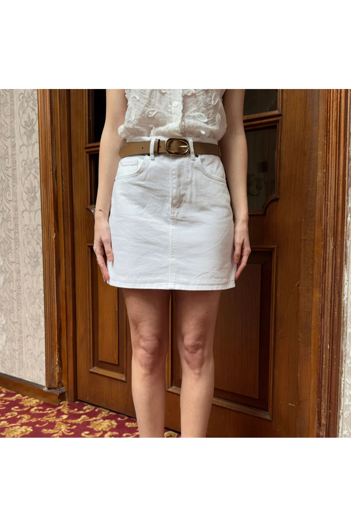 Premium Denim Etek- BEYAZ