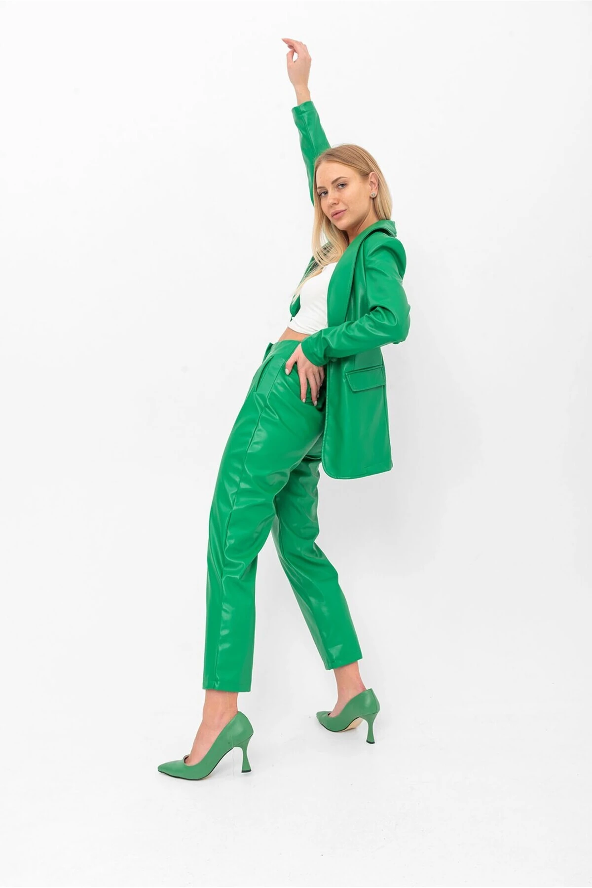 Deri Blazer Düğmeli Ceket