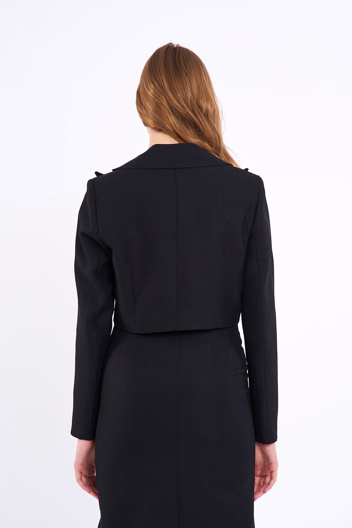 Keten Kısa Blazer Ceket Siyah
