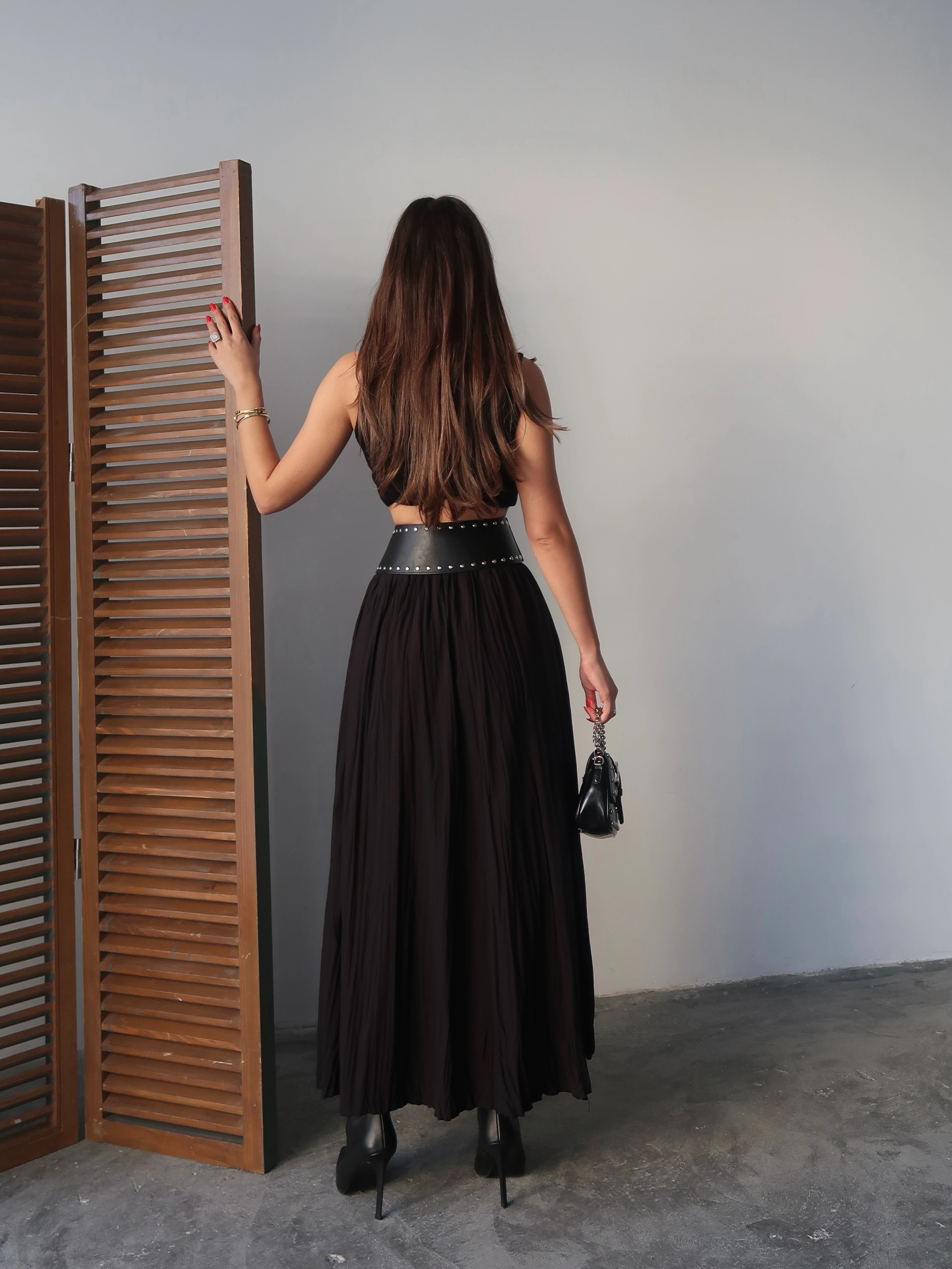 Siyah Uzun Crush Etek