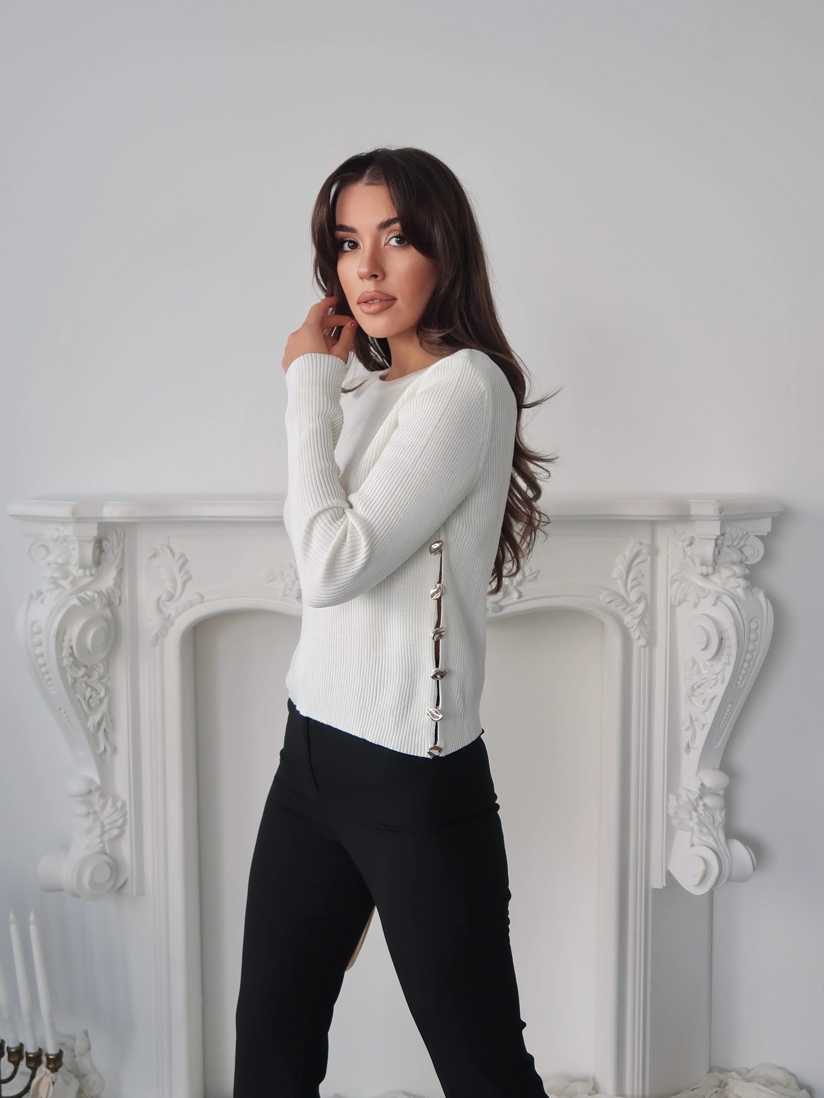 Yanı Düğme Detaylı Kadın Triko Kazak