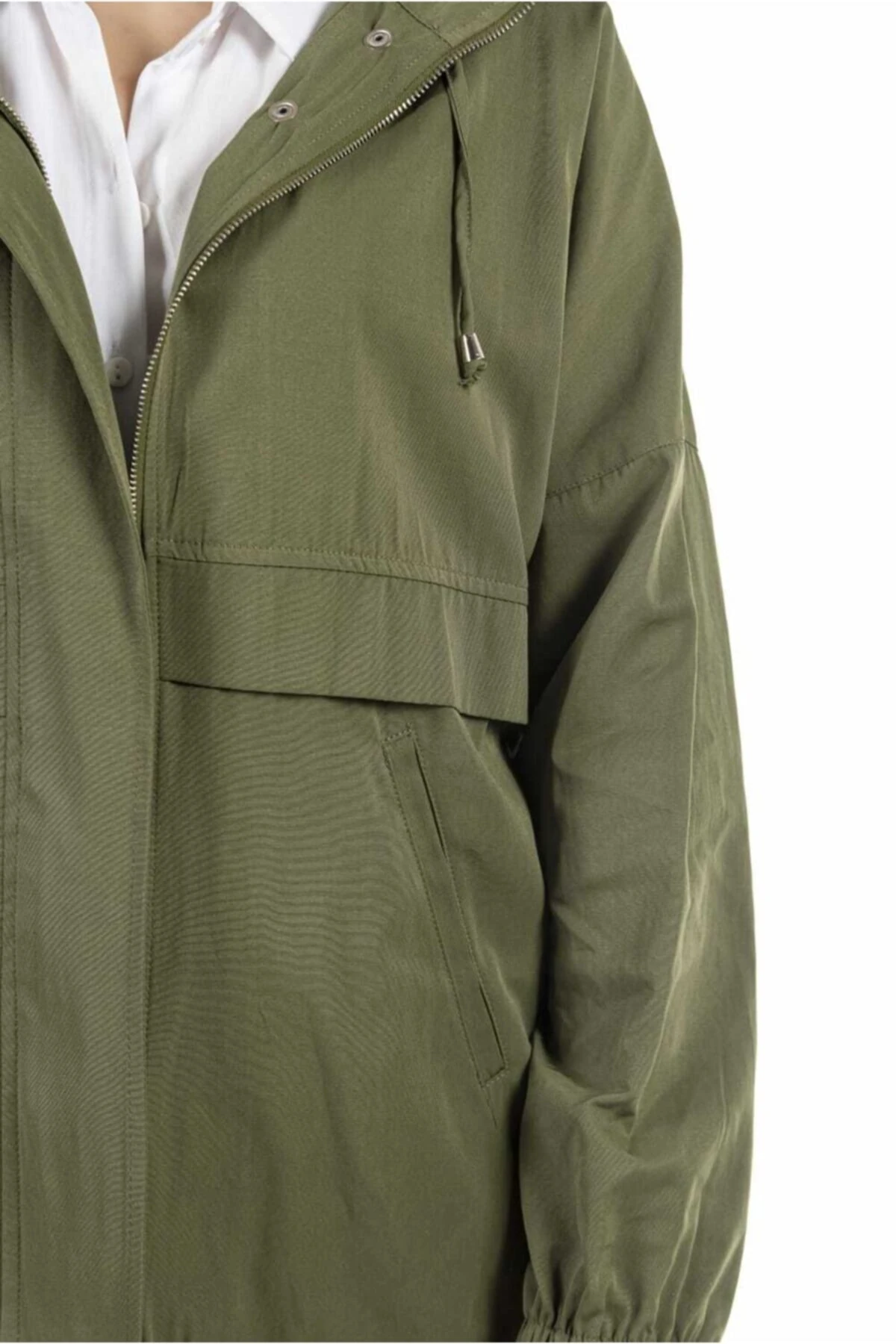 Kadın Haki Kapüşonlu Yağmurluk