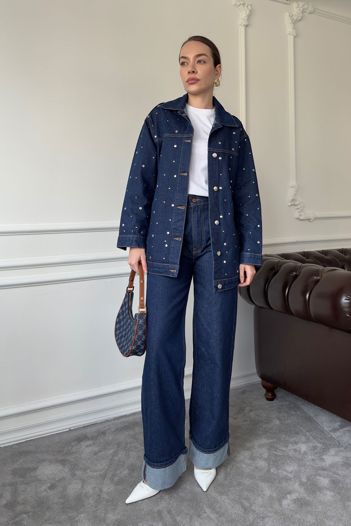 Duble Paça Denim Pantolon- MAVİ