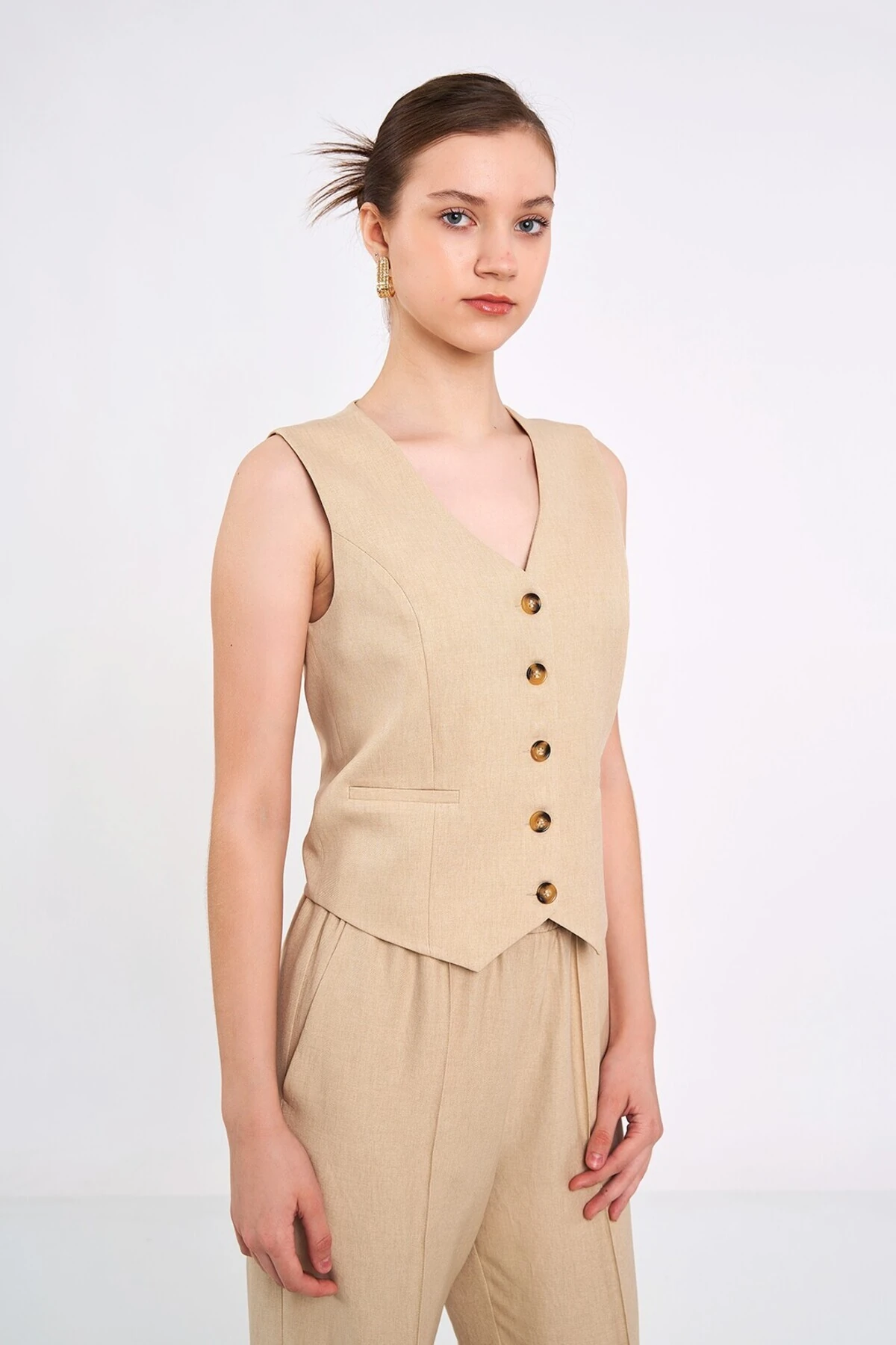 Keten Düğmeli Yelek