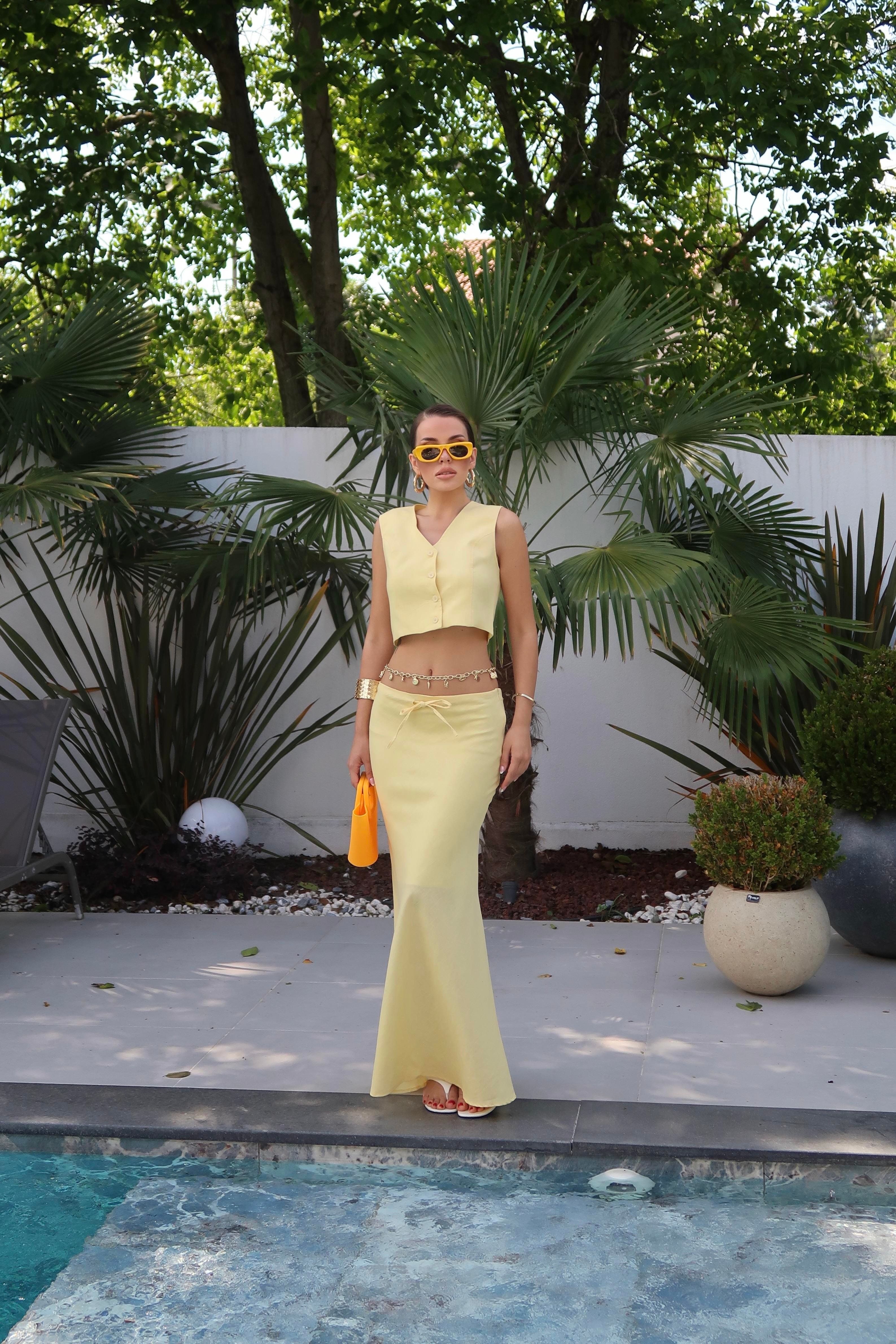 Palma Summer Julie Keten Crop Sarı Yelek