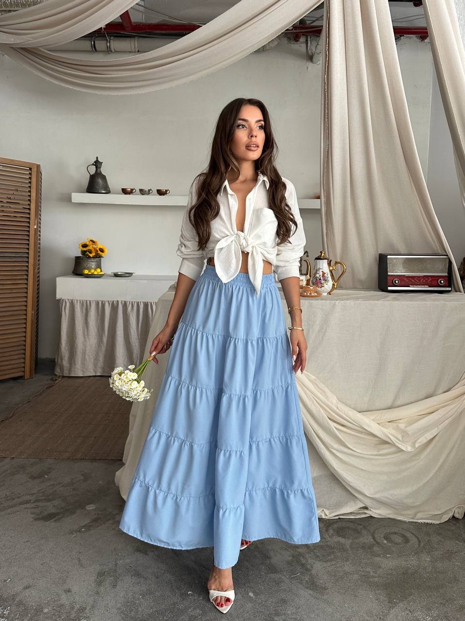 Melina Katlı Etek Mavi