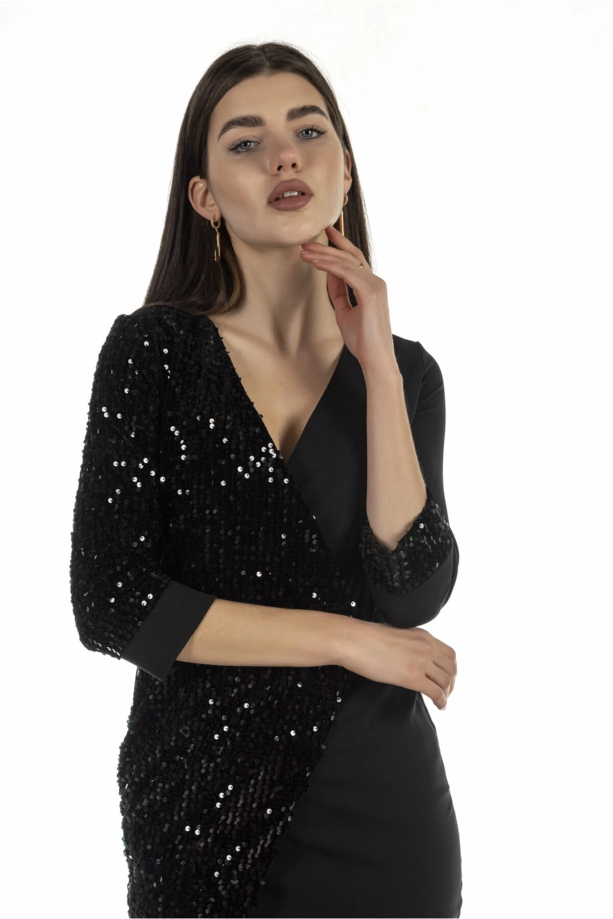 Payetli Kruvaze Elbise