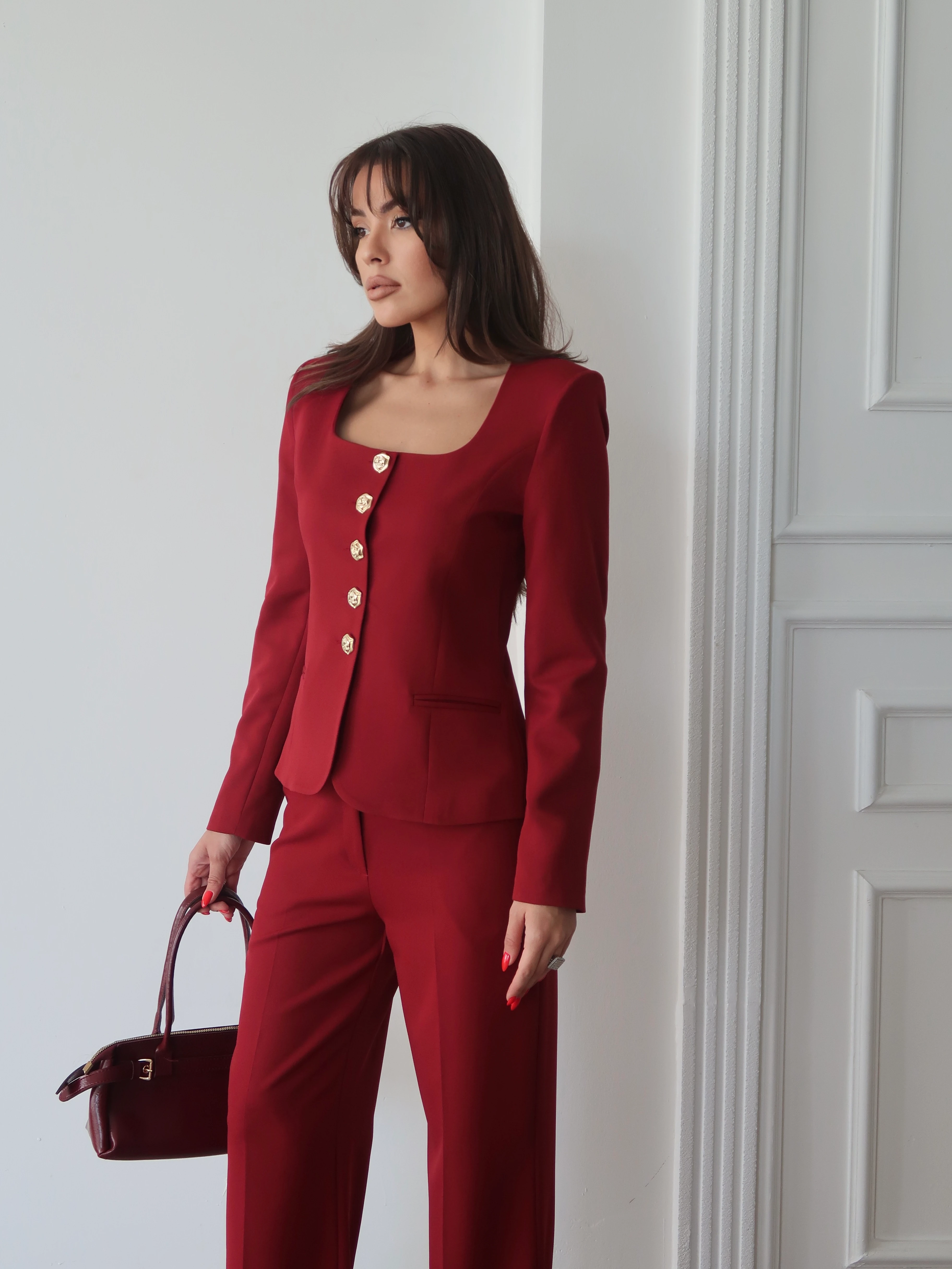 Jane Button Tailored Suit Bordo
