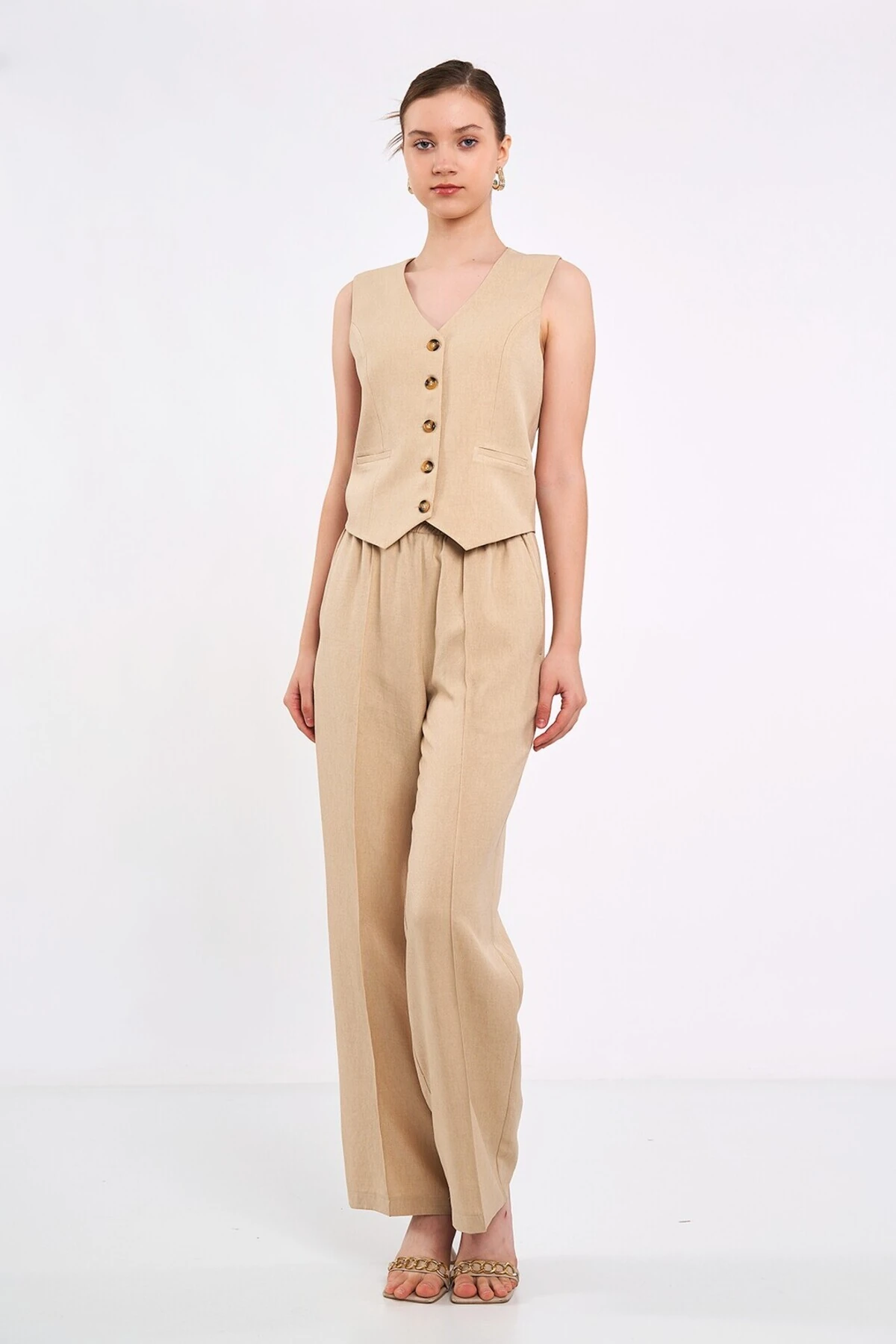 Keten Düğmeli Yelek