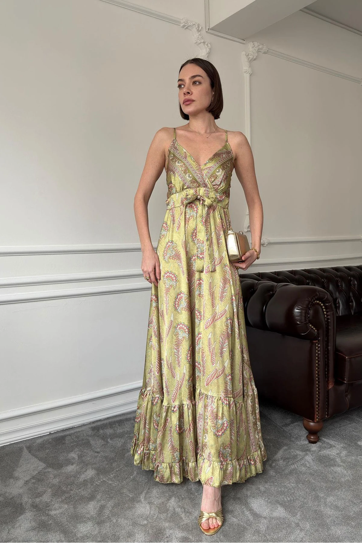 Askılı Etnik Desen Elbise