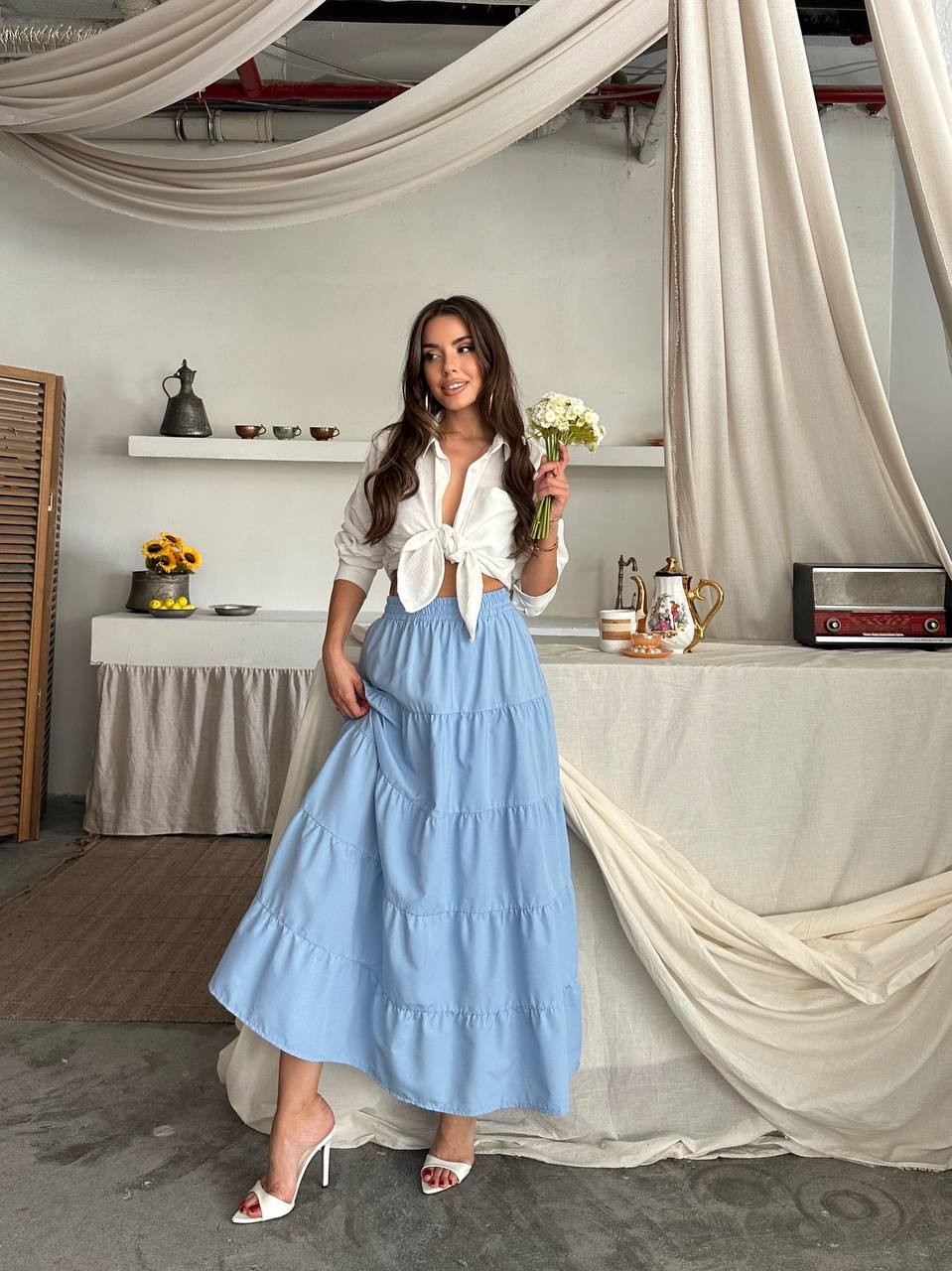 Melina Katlı Etek Mavi