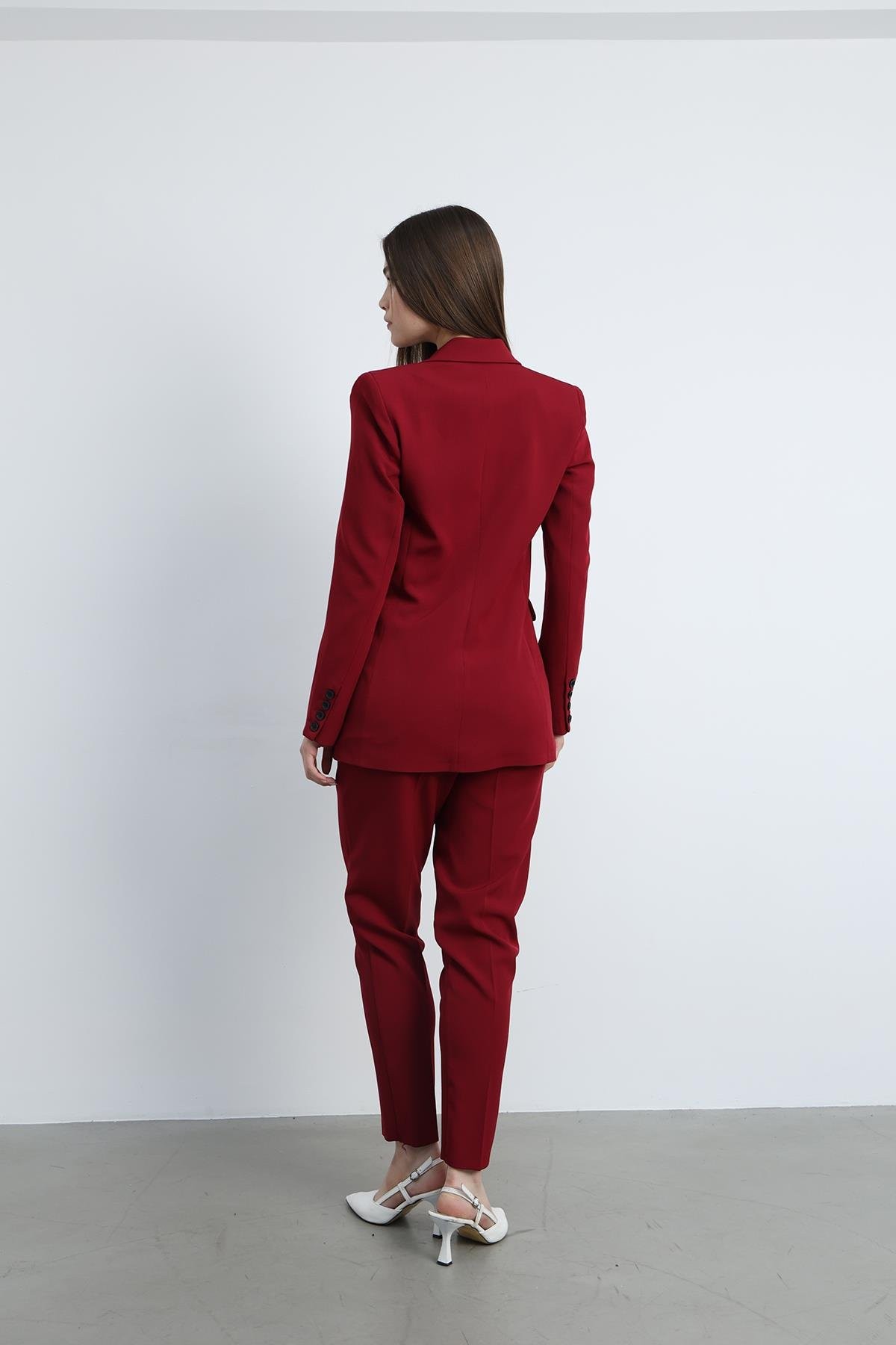 Aria Düğmeli Blazer Ceket Bordo