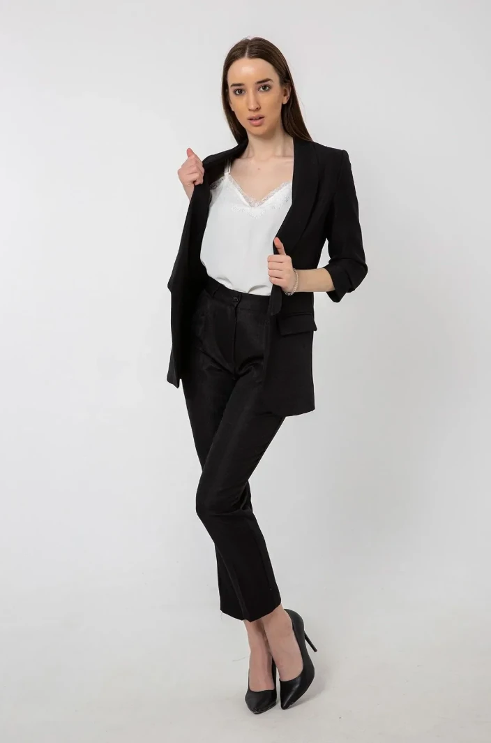 Keten Görünümlü Klasik Pantolon Siyah