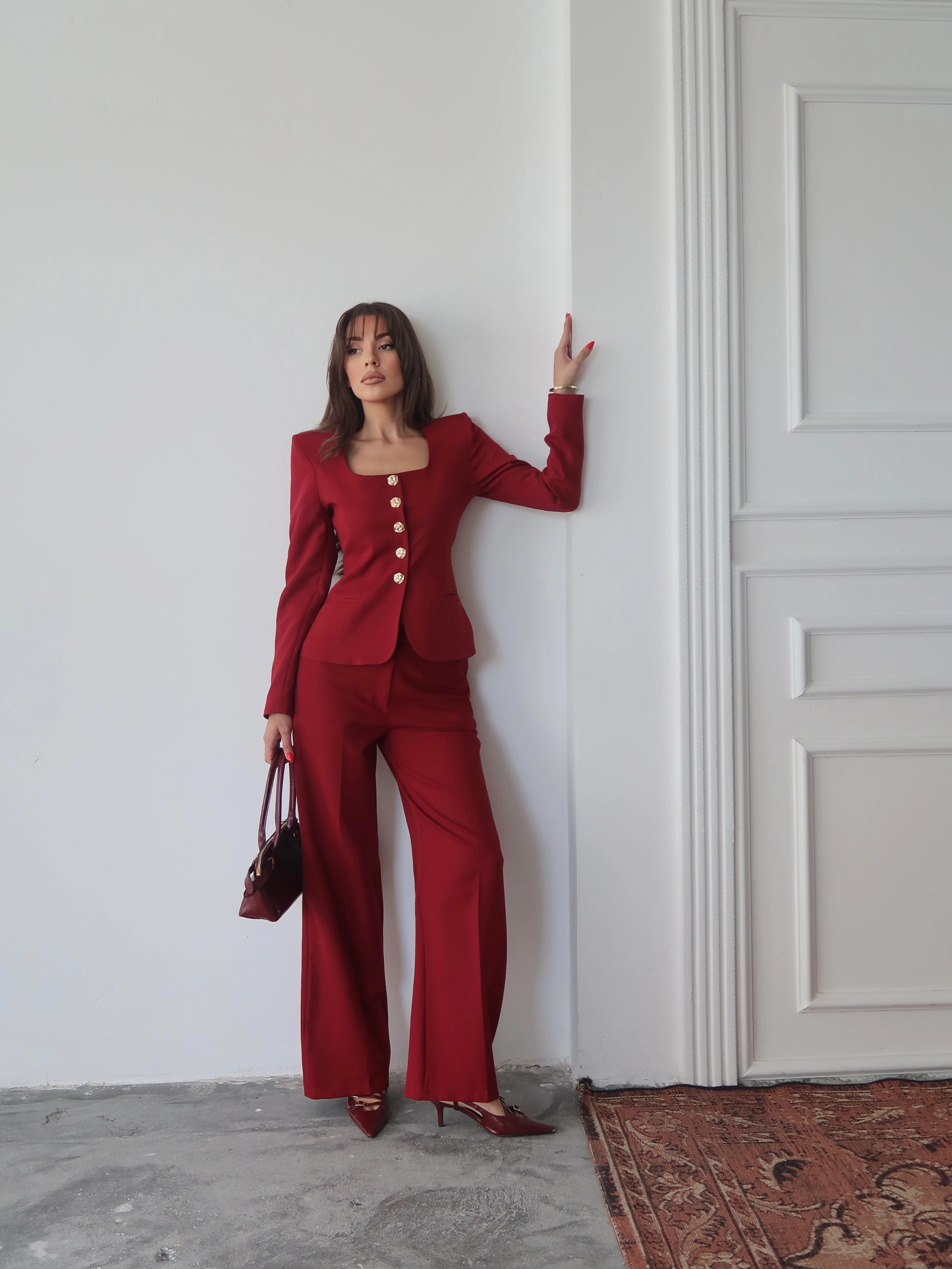 Jane Button Tailored Suit Bordo