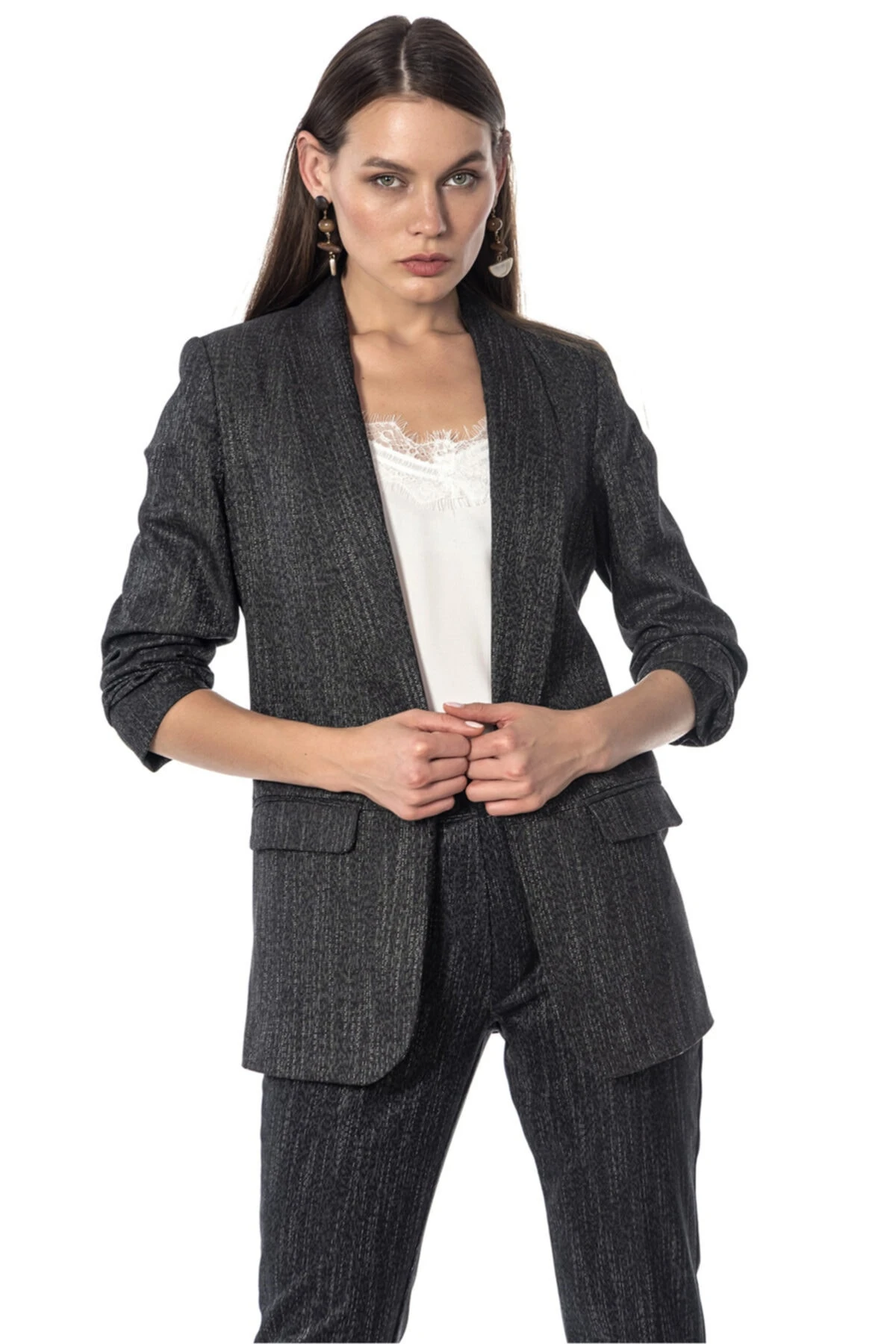 Çizgili Siyah Blazer Kadın Ceket