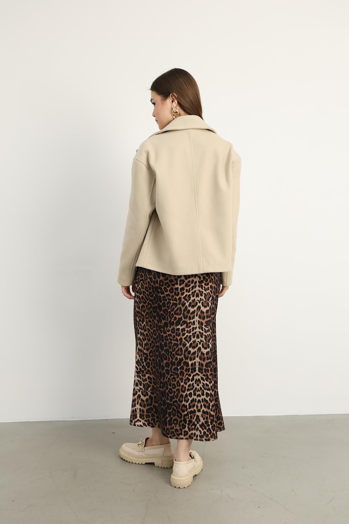 Leopar Desenli Saten Etek