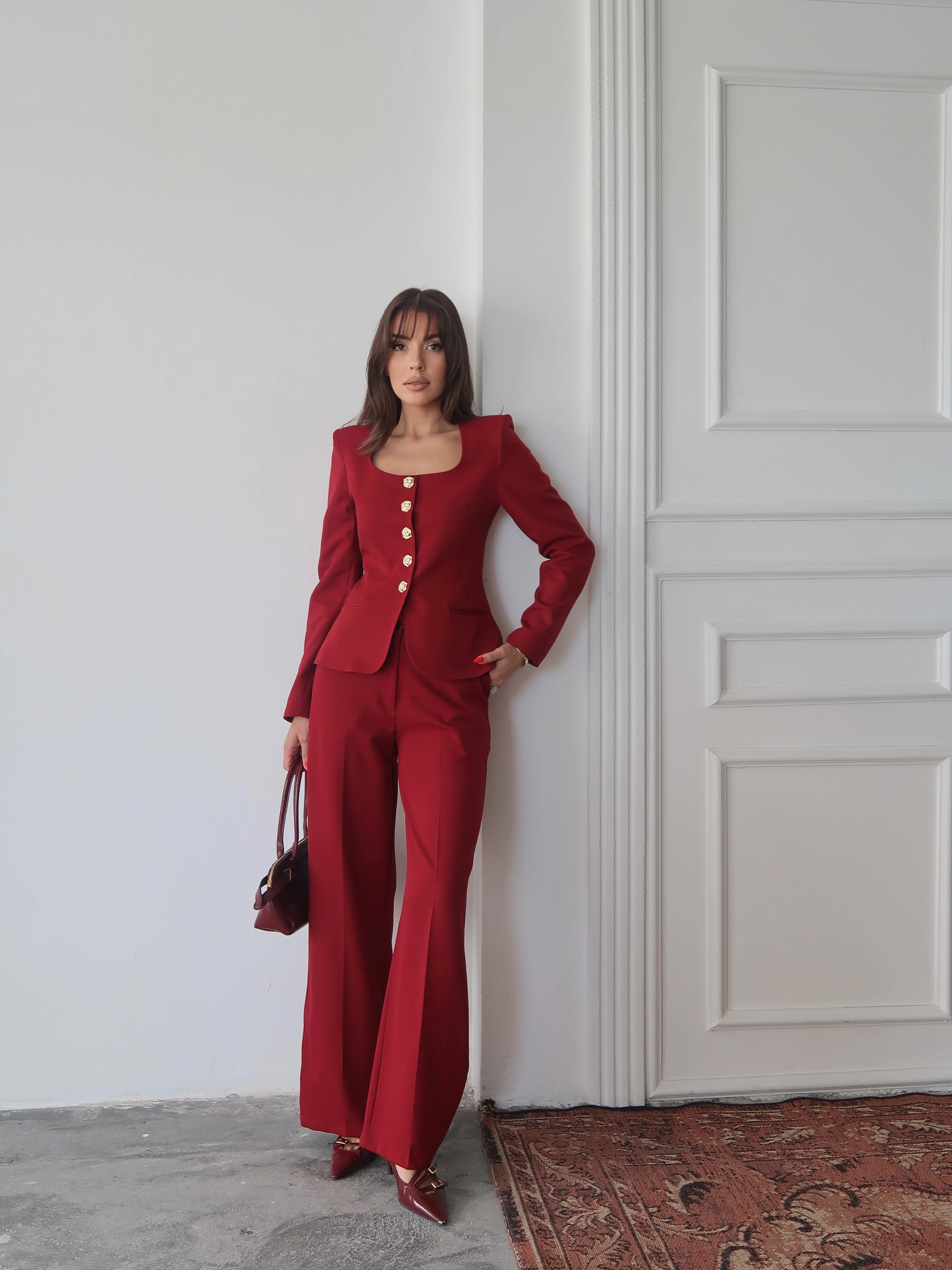 Jane Button Tailored Suit Bordo