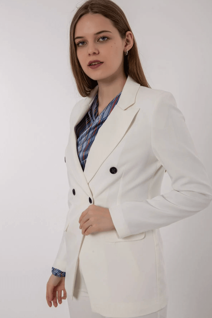 Aria Düğmeli Blazer Ceket Beyaz
