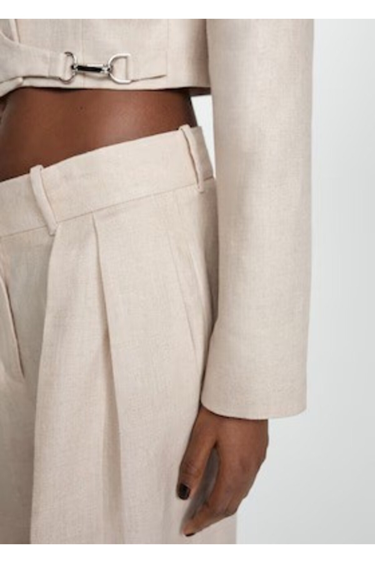 Kruvaze Crop Keten Blazer Ceket