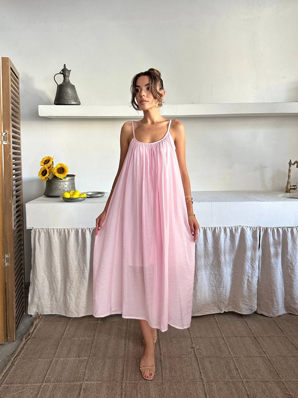 Fiona Yazlık Askılı Elbise Pembe