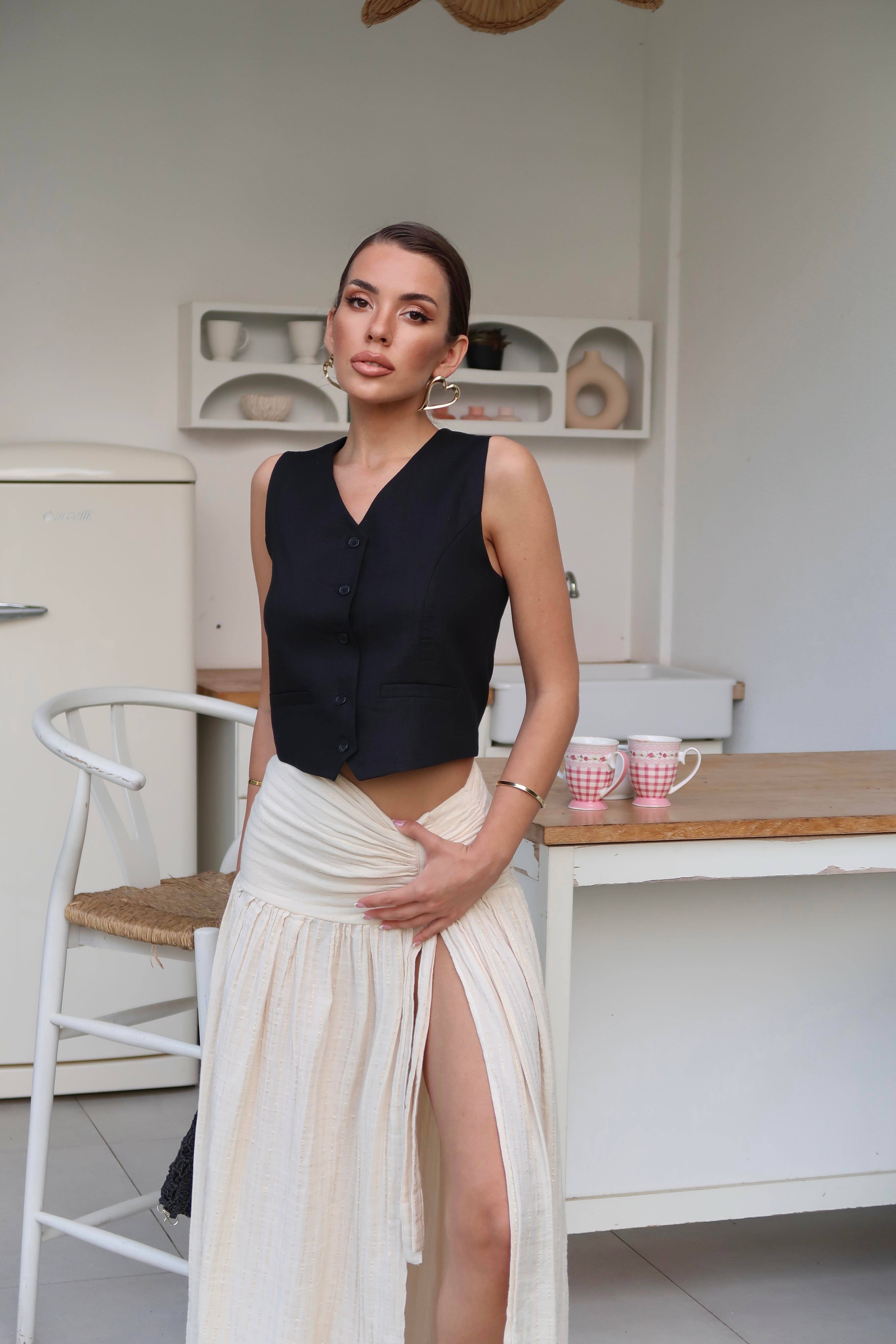 Palma Summer Marissa Keten Siyah Yelek