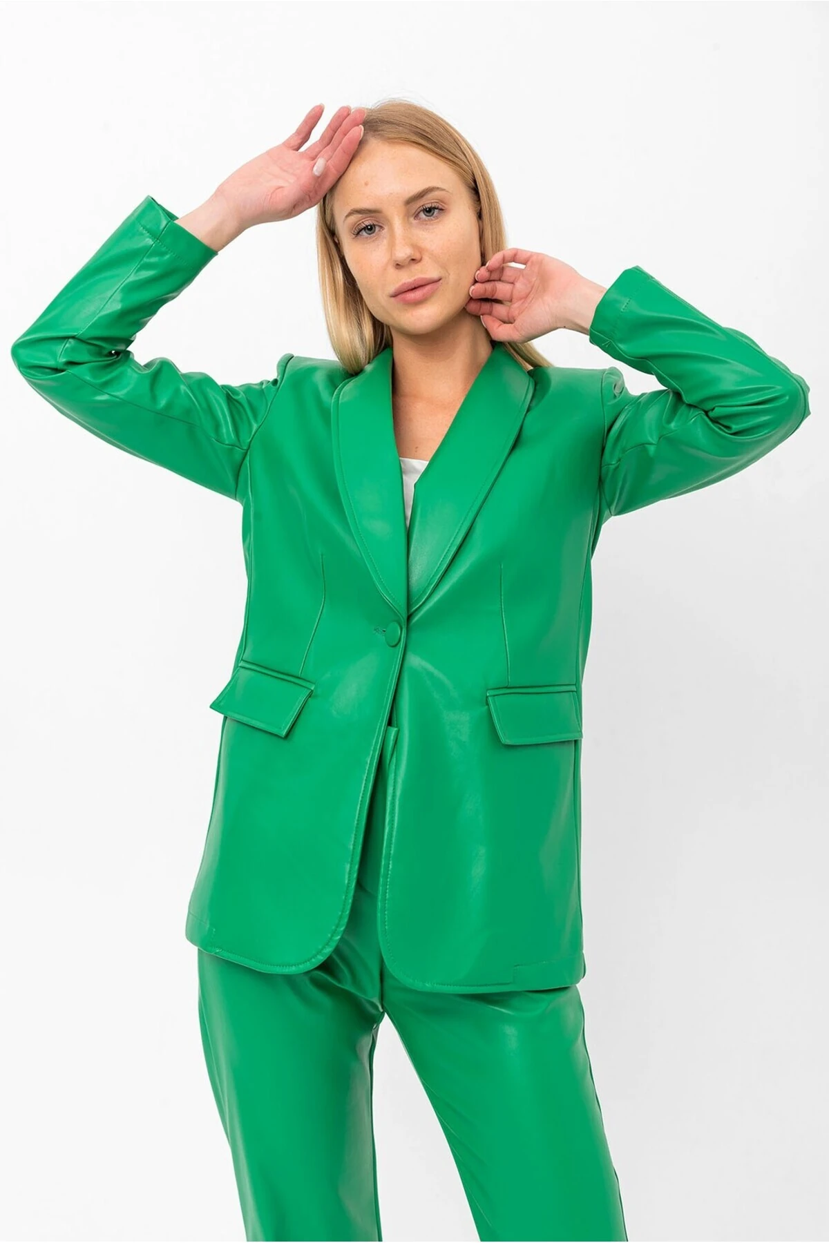 Deri Blazer Düğmeli Ceket