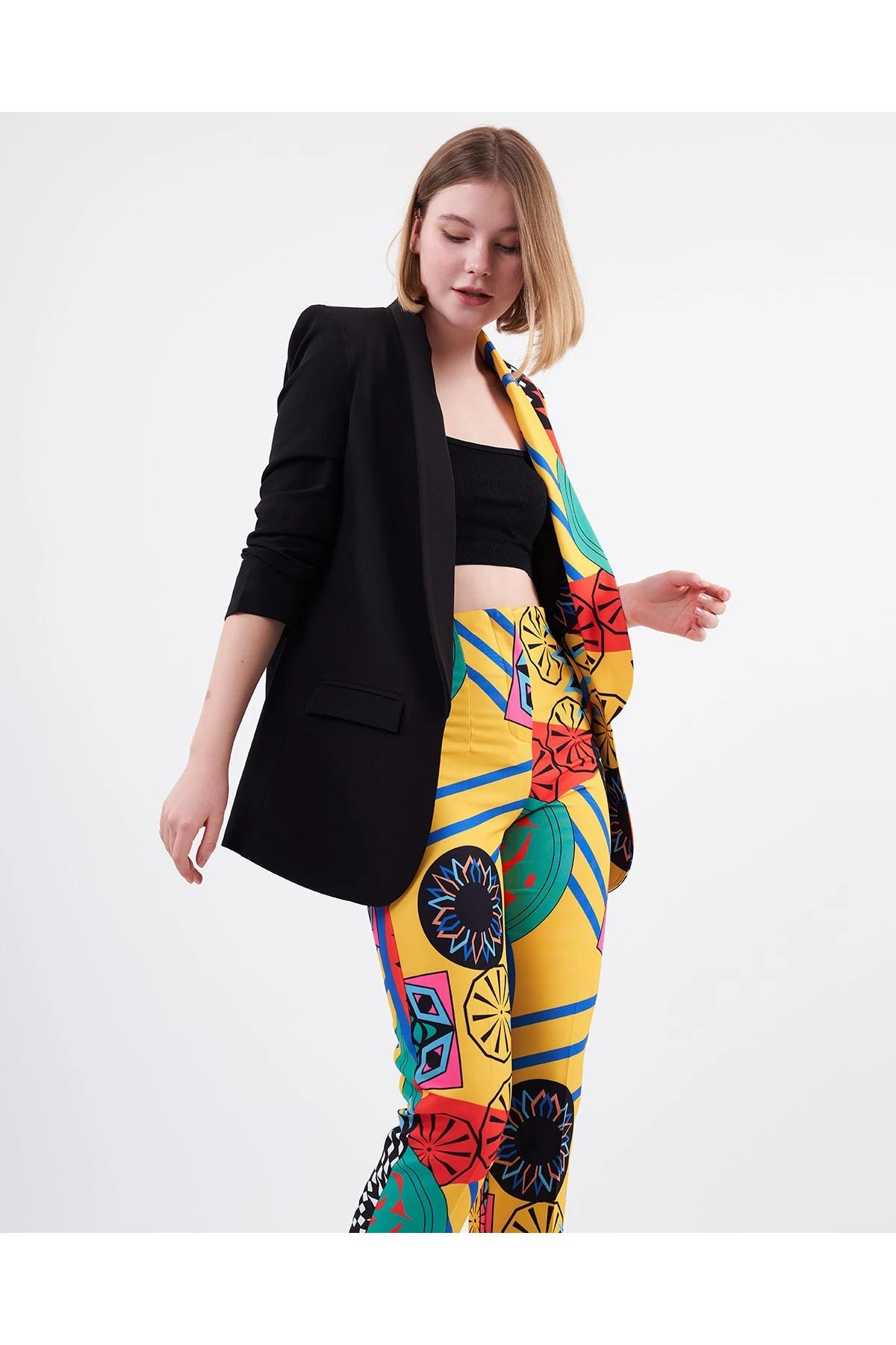 DESENLİ SARI SİYAH CEKET