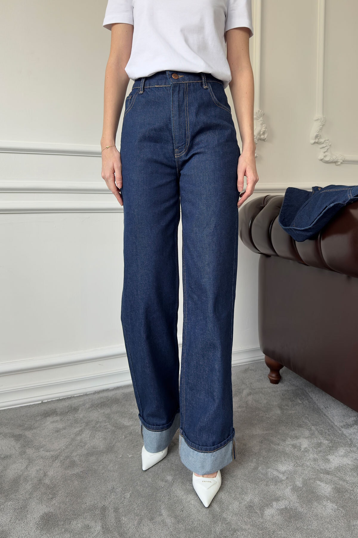 Duble Paça Denim Pantolon- MAVİ