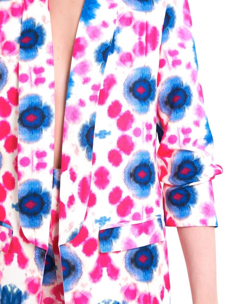 Mia Kolu Büzgülü Desenli Blazer Ceket Pembe