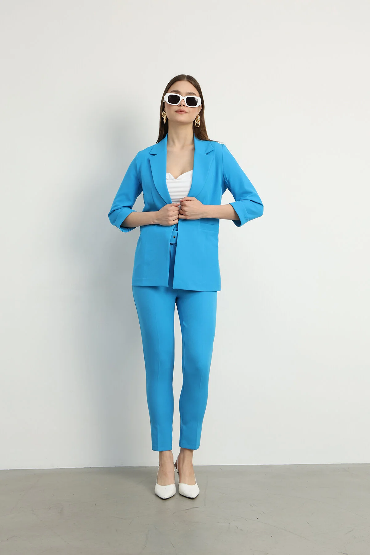 Agraflı Truvakar Kol Ceket Mavi