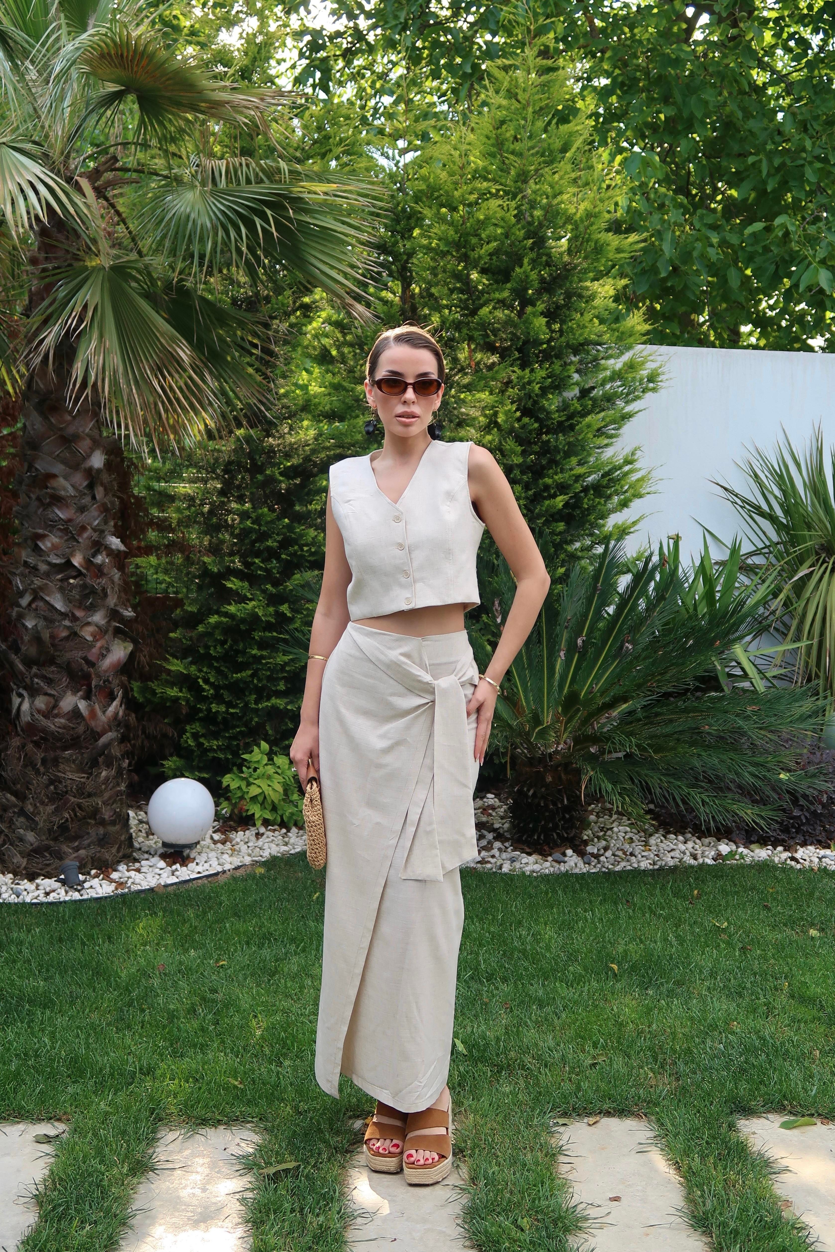 Palma Summer Holly Keten Anvelop Etek Natürel